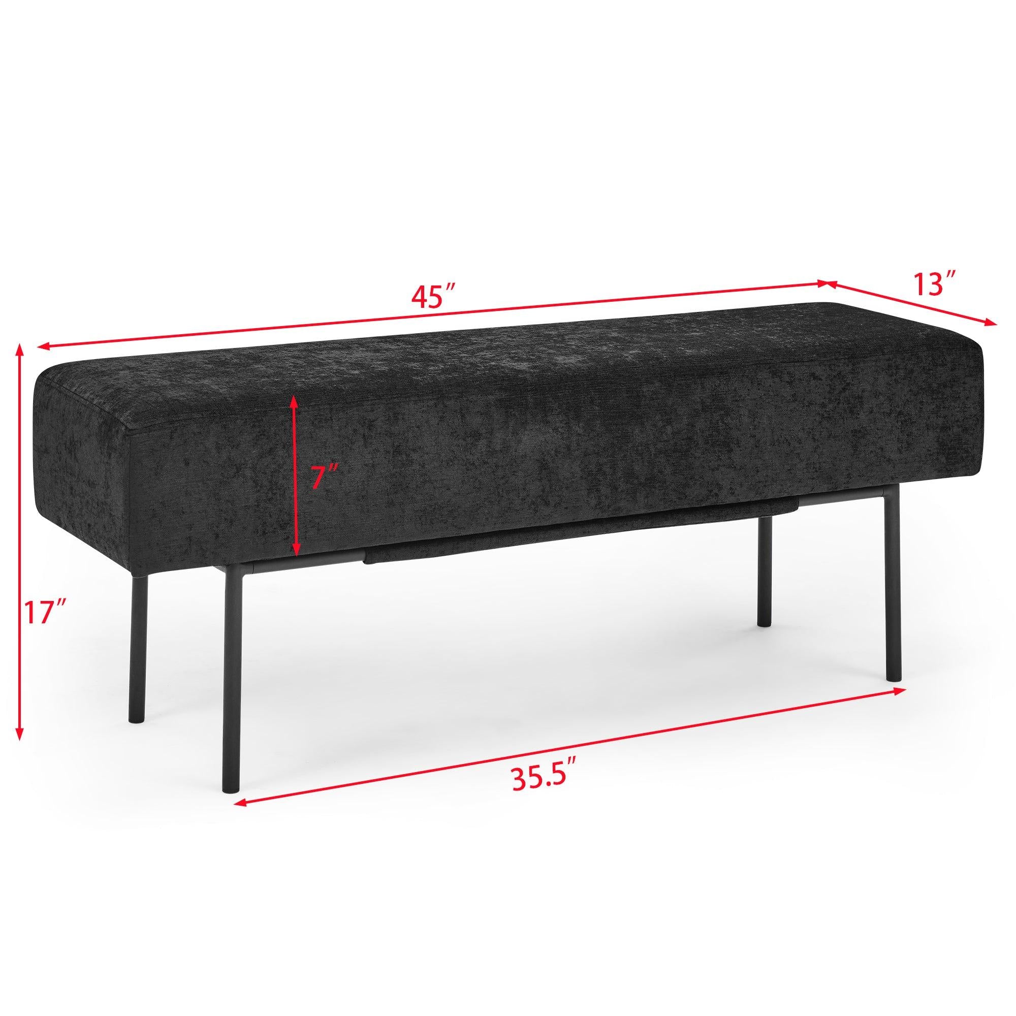 Contemporary Style Bedroom Chenille Upholstered Bench, Black,( 45'' x13''x 17''）