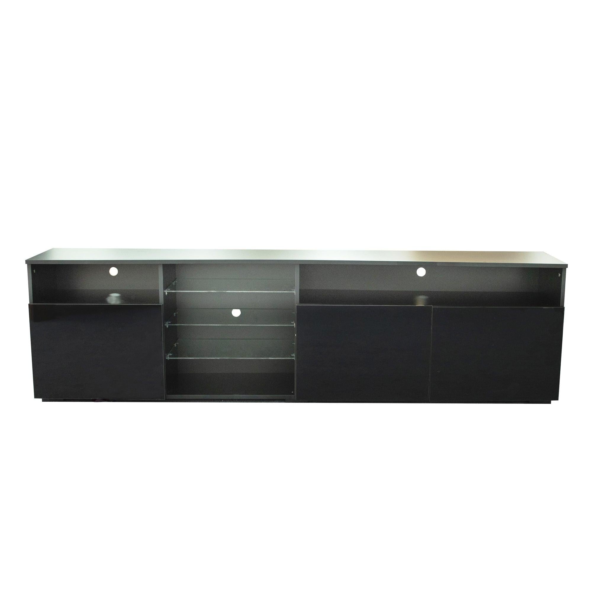 FURNITURE & TV Stand Matte Body High Gloss DoorsModern TV Stand LED,Black