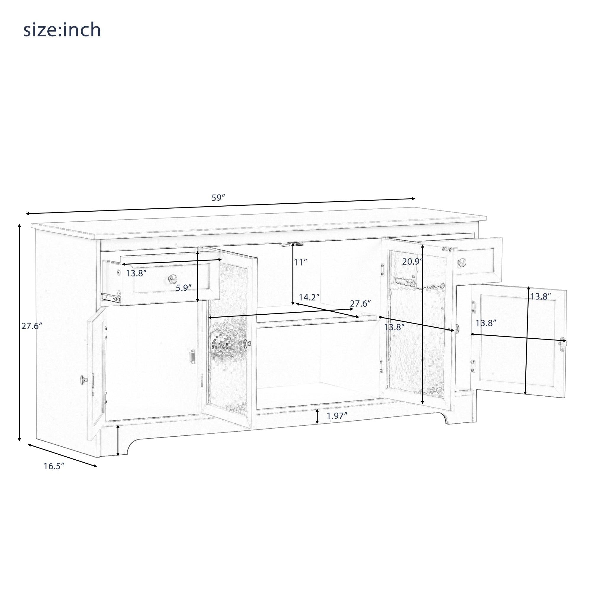 TV Stand for TV up to 65in with 4 Doors Adjustable Panels Open Style Cabinet, Sideboard for Living room, Navy