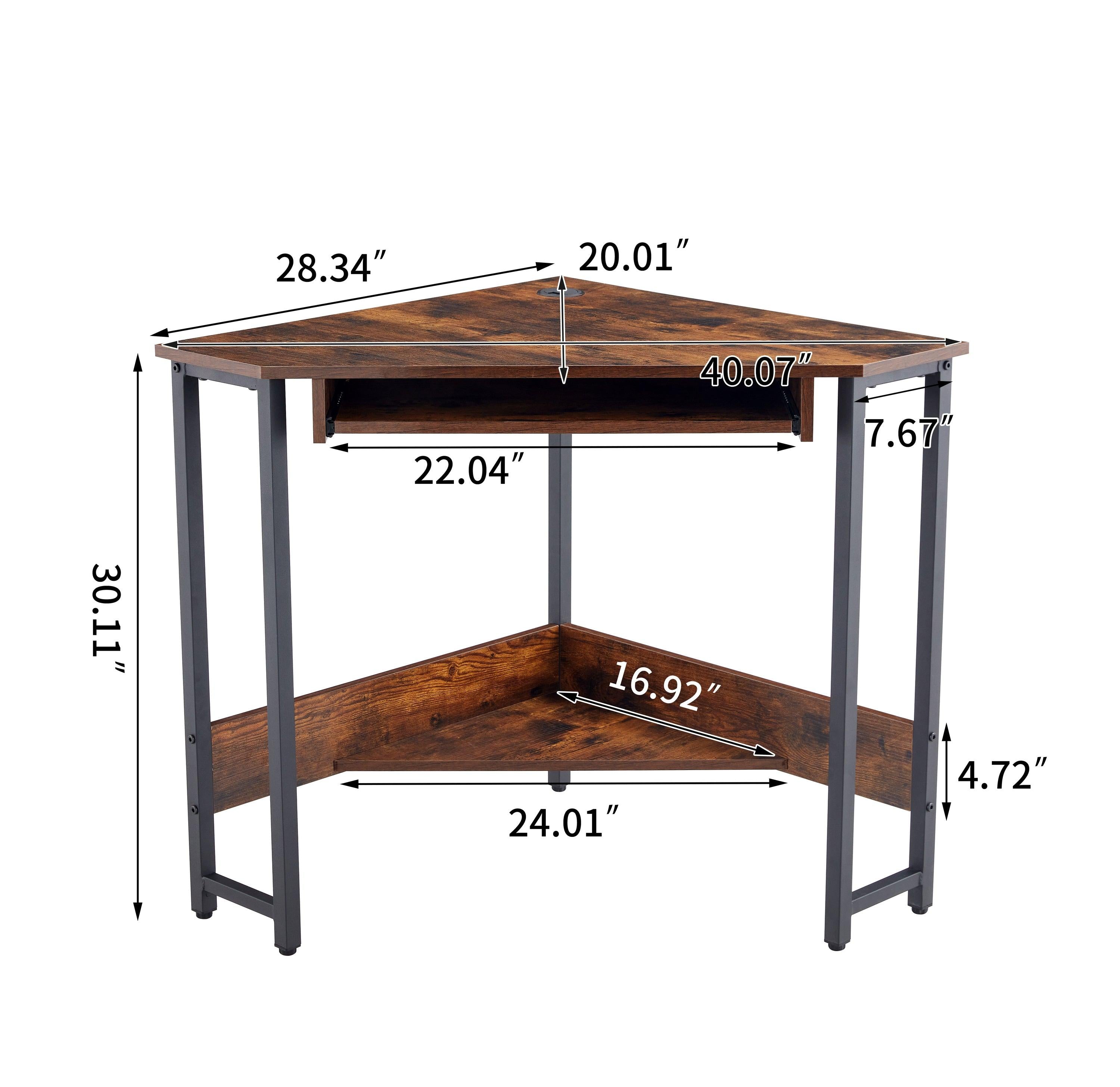 Triangle Computer Desk,Corner Desk With Smooth Keyboard Tray&Storage Shelves ,Compact Home Office,Small Desk With Sturdy Steel Frame As Workstation For Small Space,BLACK,28.34''L 24''W 30.11''H