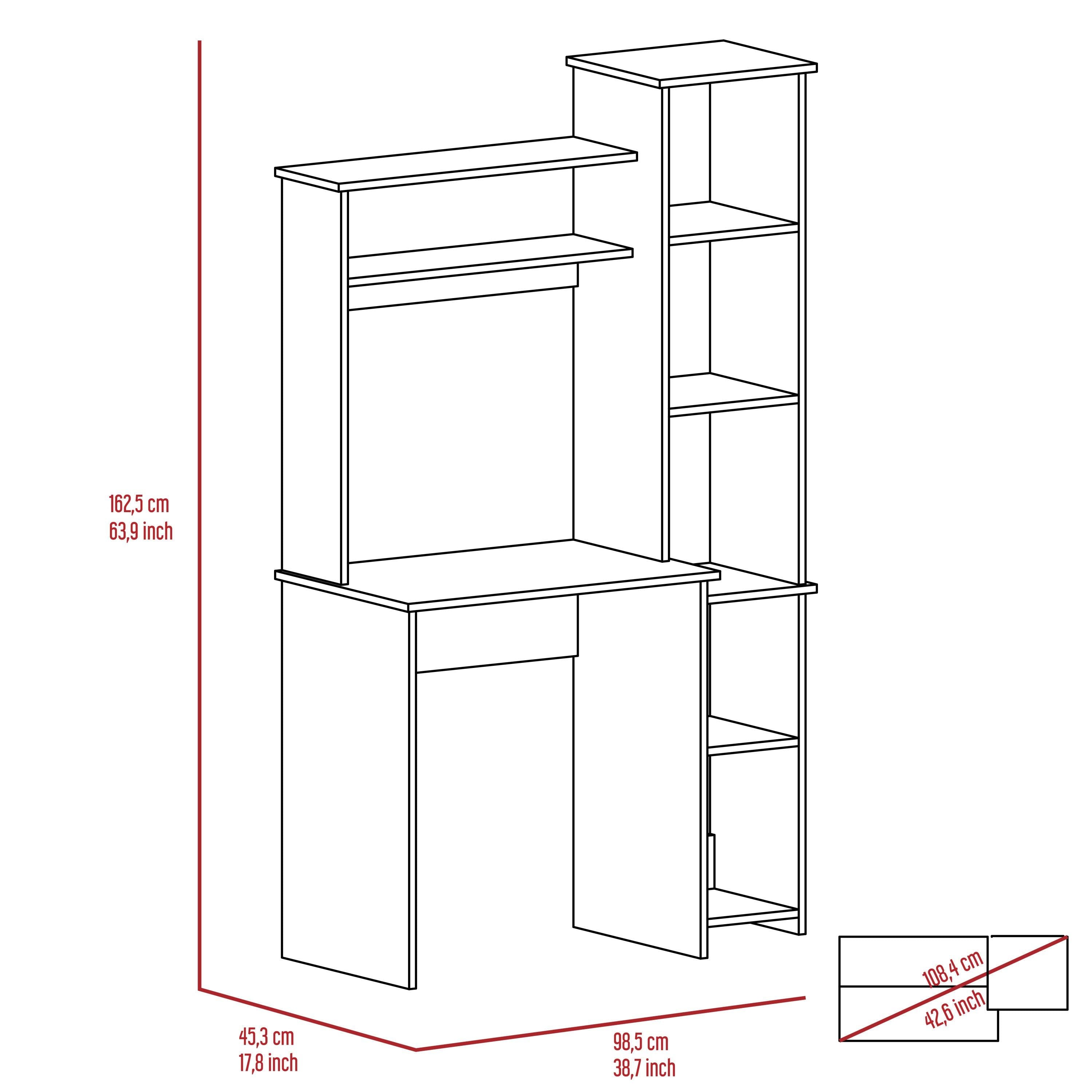 Marston 6-Shelf Writing Desk with Built-in Bookcase Dark Brown