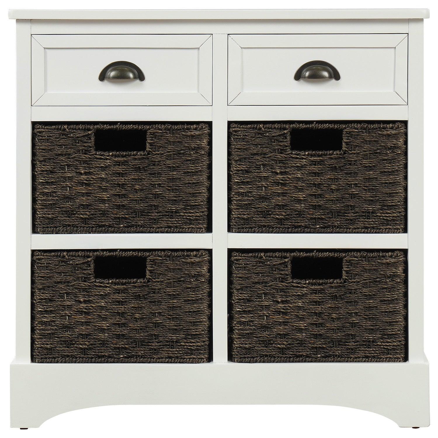 RusticStorage Cabinet with Two Drawers and Four  Classic Rattan Basket for Dining Room/Living Room (White)