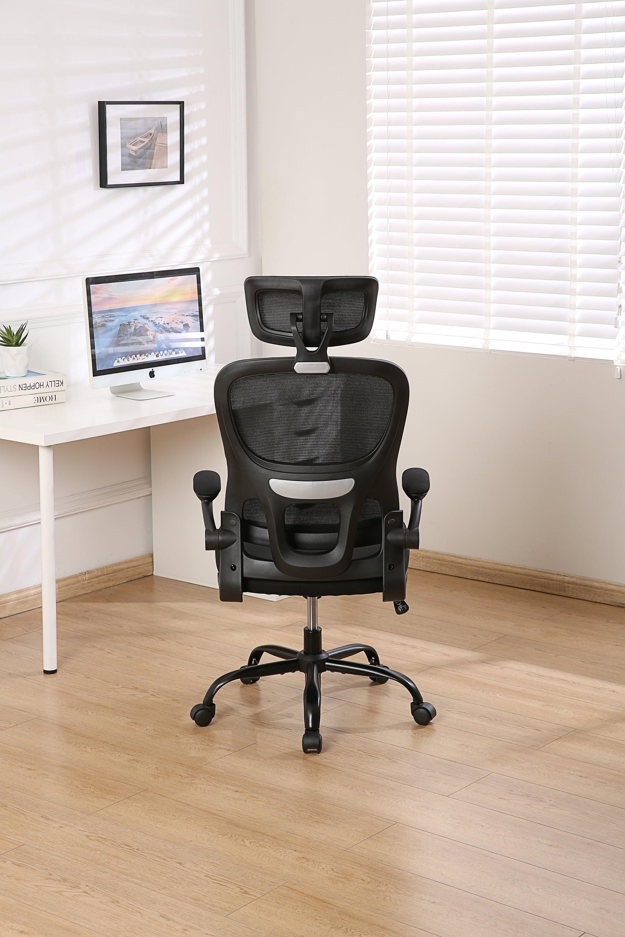 Ergonomic Office Chair Lumbar Support, High Back Computer Chair with Reversible Armrest & Adjustable Headrest for Adults, Ergonomic Chair with Wheels for Home Office