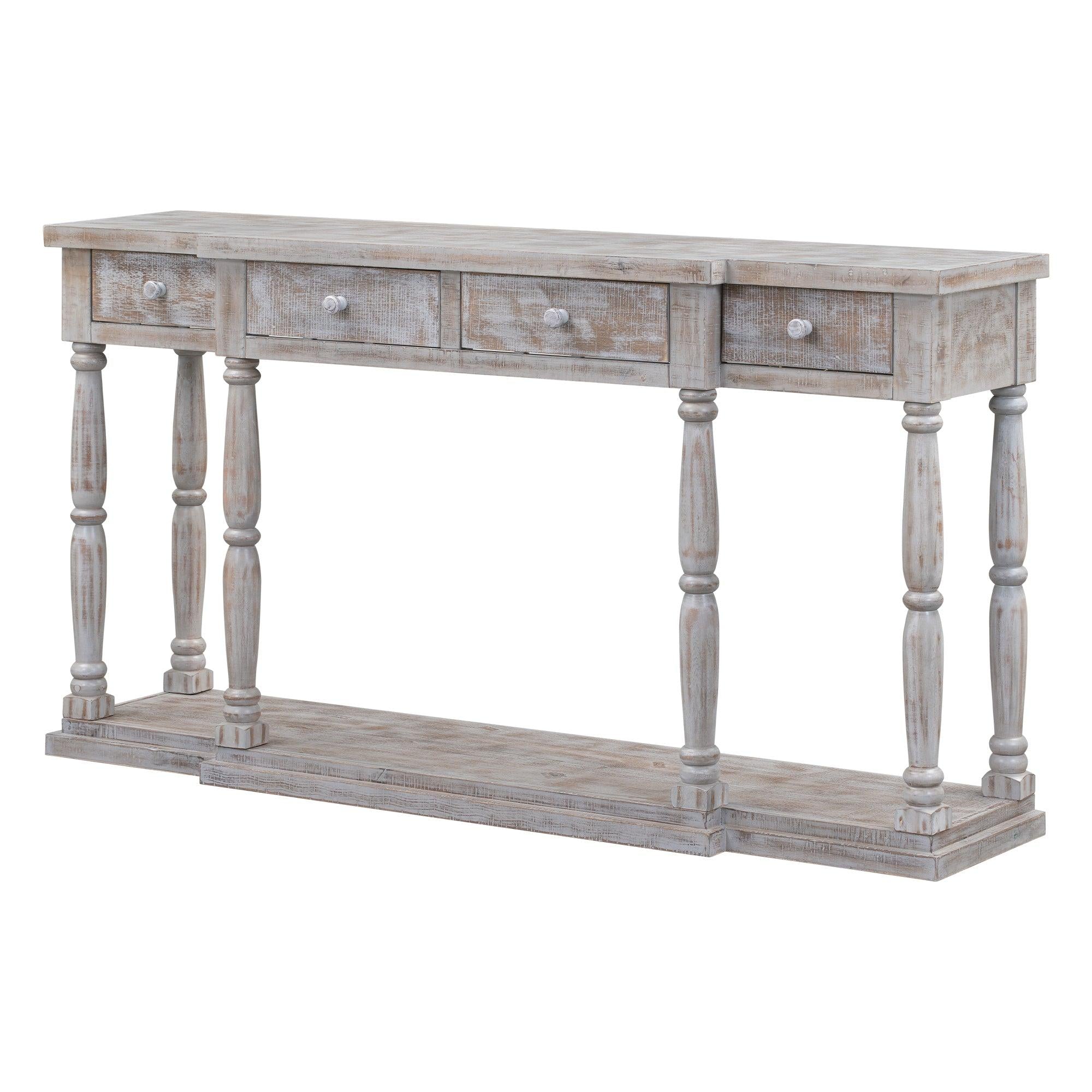 Retro Senior Console Table for Hallway Living Room Bedroom with 4 Front FacingStorage Drawers and 1 Shelf