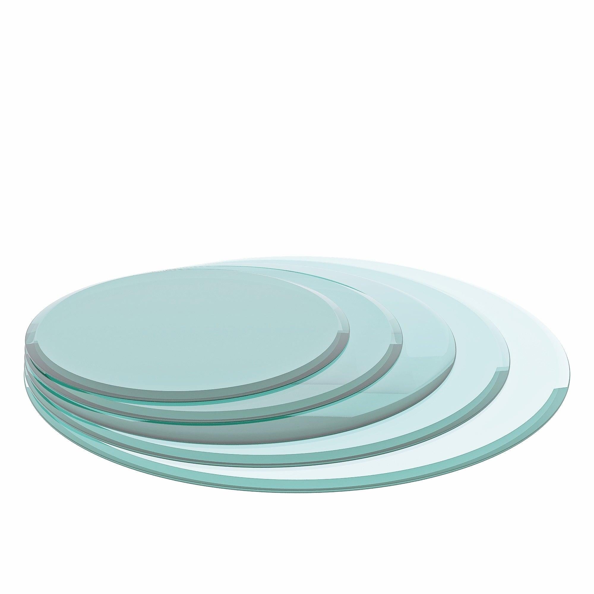 24" Inch Round Tempered Glass Table Top Clear Glass 3/8’’ Inch Thick Beveled Polished Edge