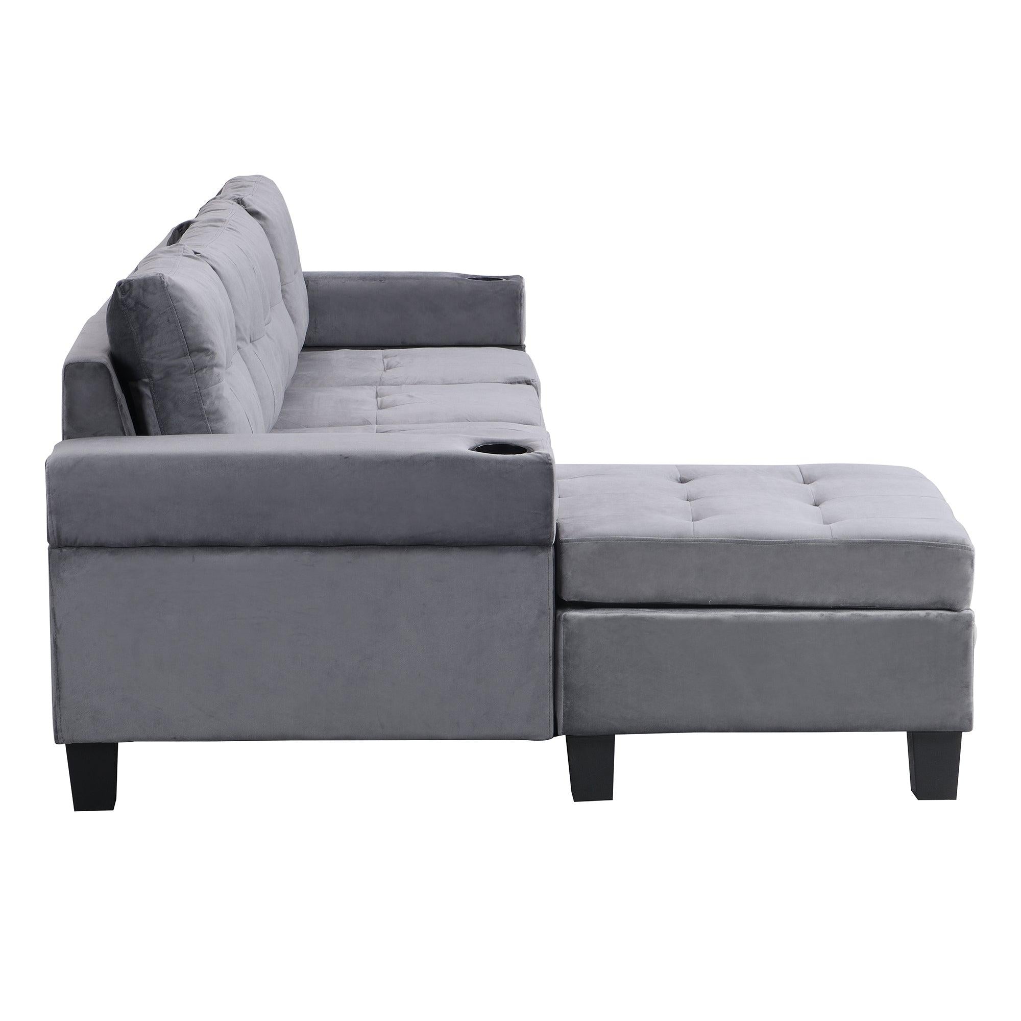 Sectional Sofa Set for Living Room with L Shape  Chaise Lounge ,cup holder and  Left  Hand withStorage Chaise Modern 4 Seat (Grey) 
--LEFT CHAISE WITHStorage