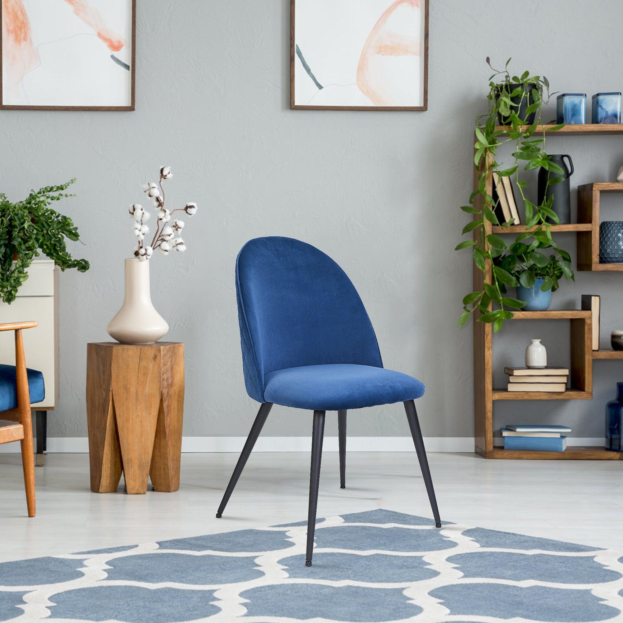 Dining Chair, Blue Velvet, Metal Black legs, Set of 2 Side Chairs image