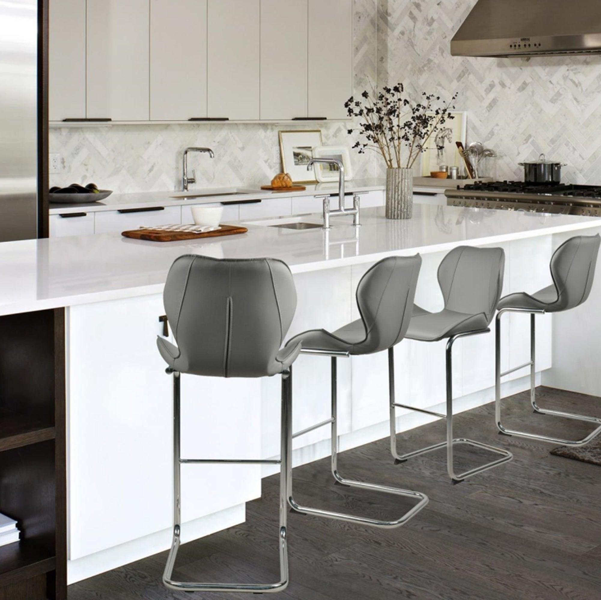 Bar chairModern design for dining and kitchen barstool with metal legs set of 4 (Grey)