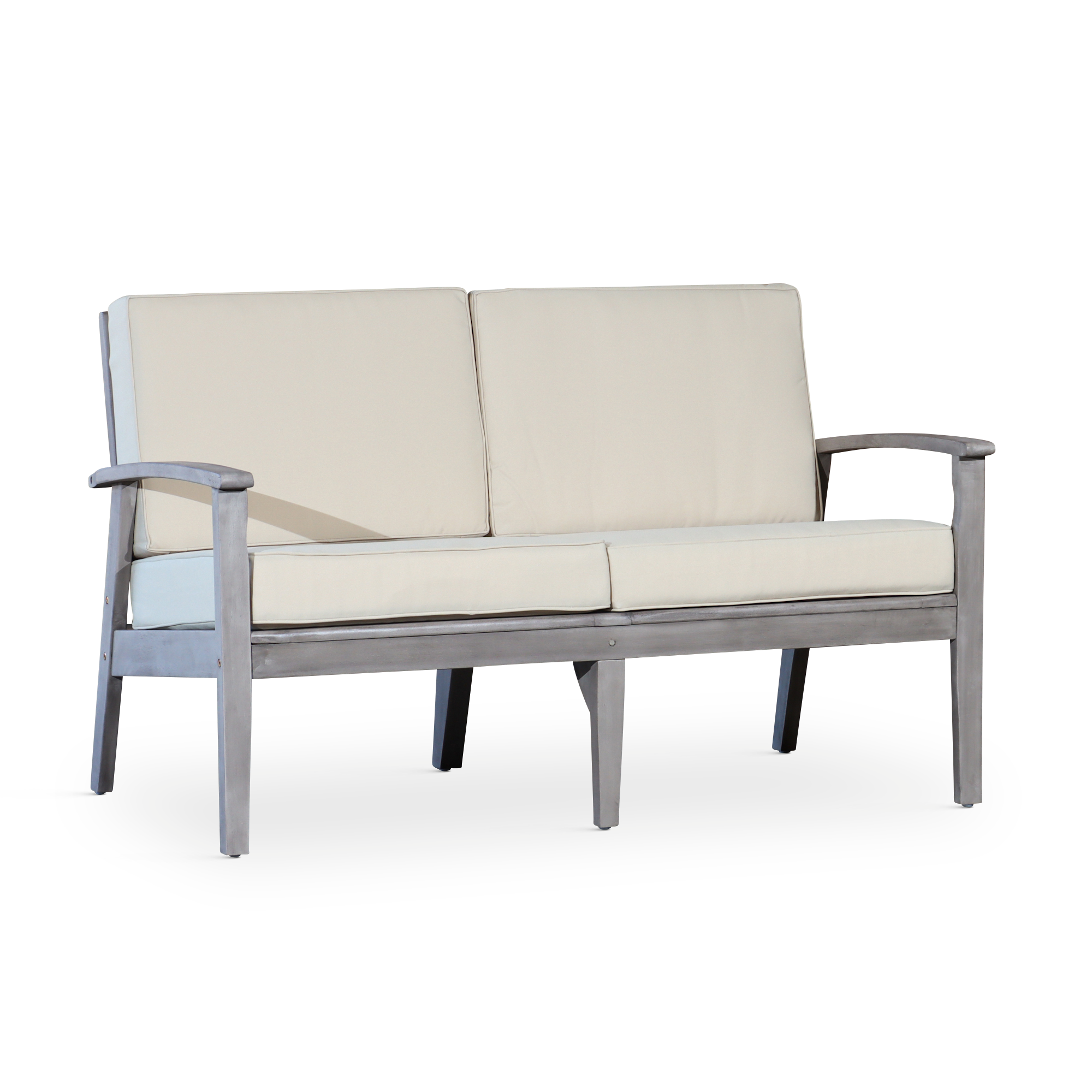 Eucalyptus Loveseat with Cushions, Silver Gray Finish, Sand Cushions image