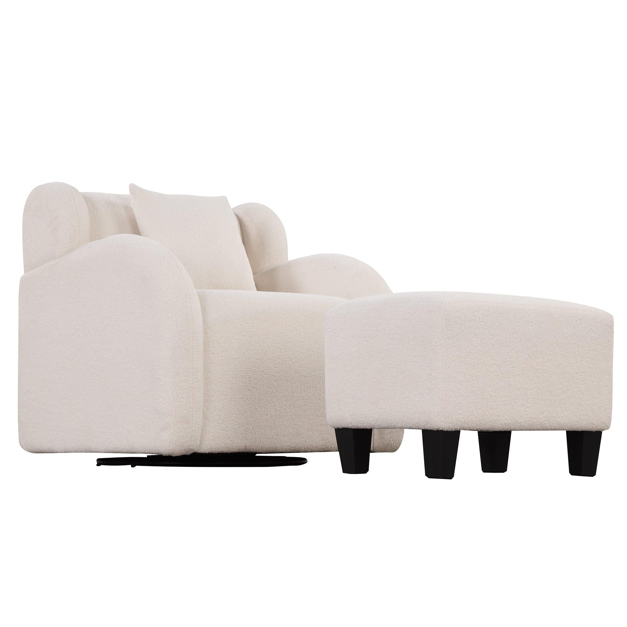 Swivel Accent Chair with Ottoman, Teddy Short Plush Particle Velvet Armchair,360 Degree Swivel Barrel Chair with footstool for Living Room, Hotel, Bedroom, Office, Lounge,White