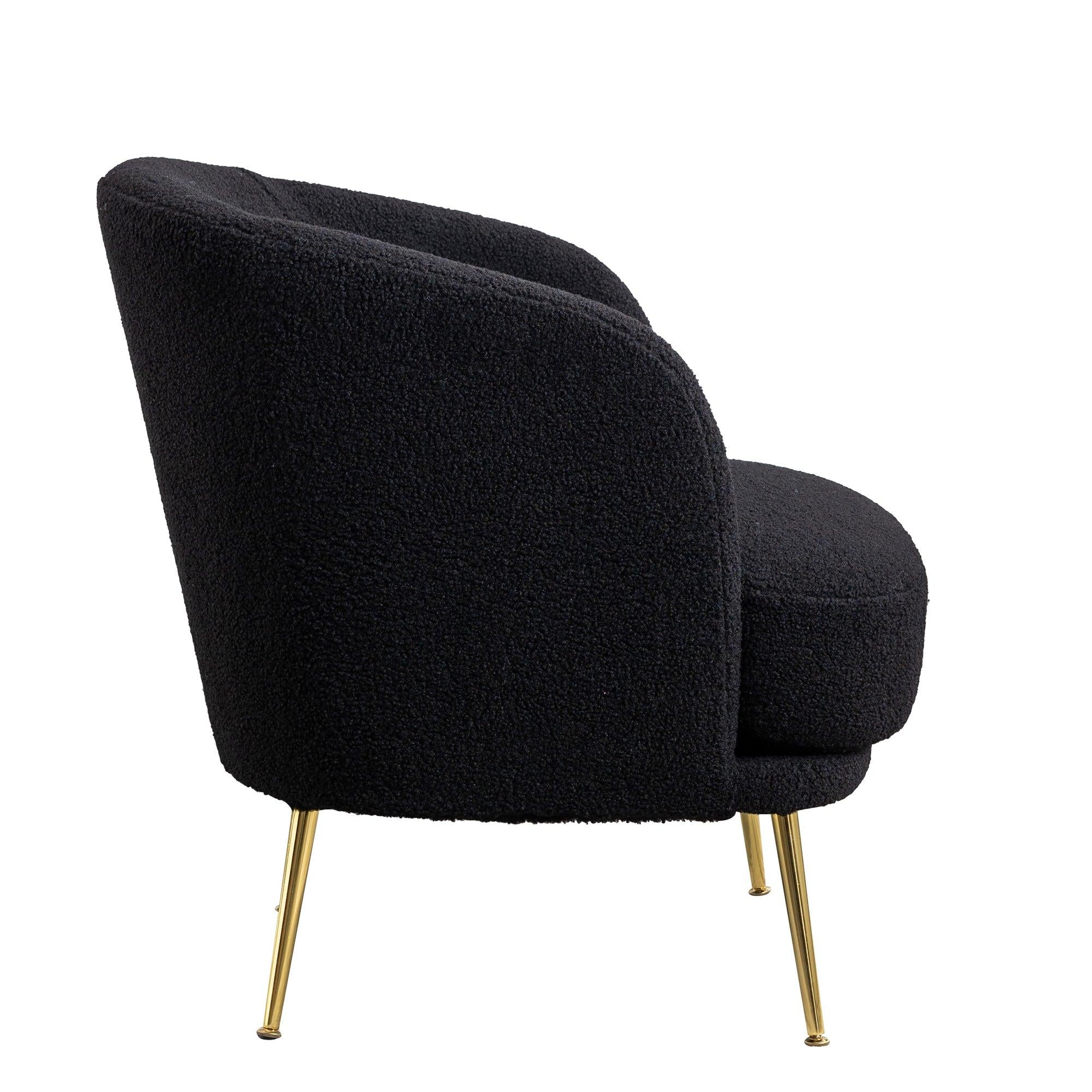 30.32"W Accent Chair Upholstered Curved Backrest Reading Chair Single Sofa Leisure Club Chair with Golden Adjustable Legs For Living Room Bedroom Dorm Room (Black Boucle)