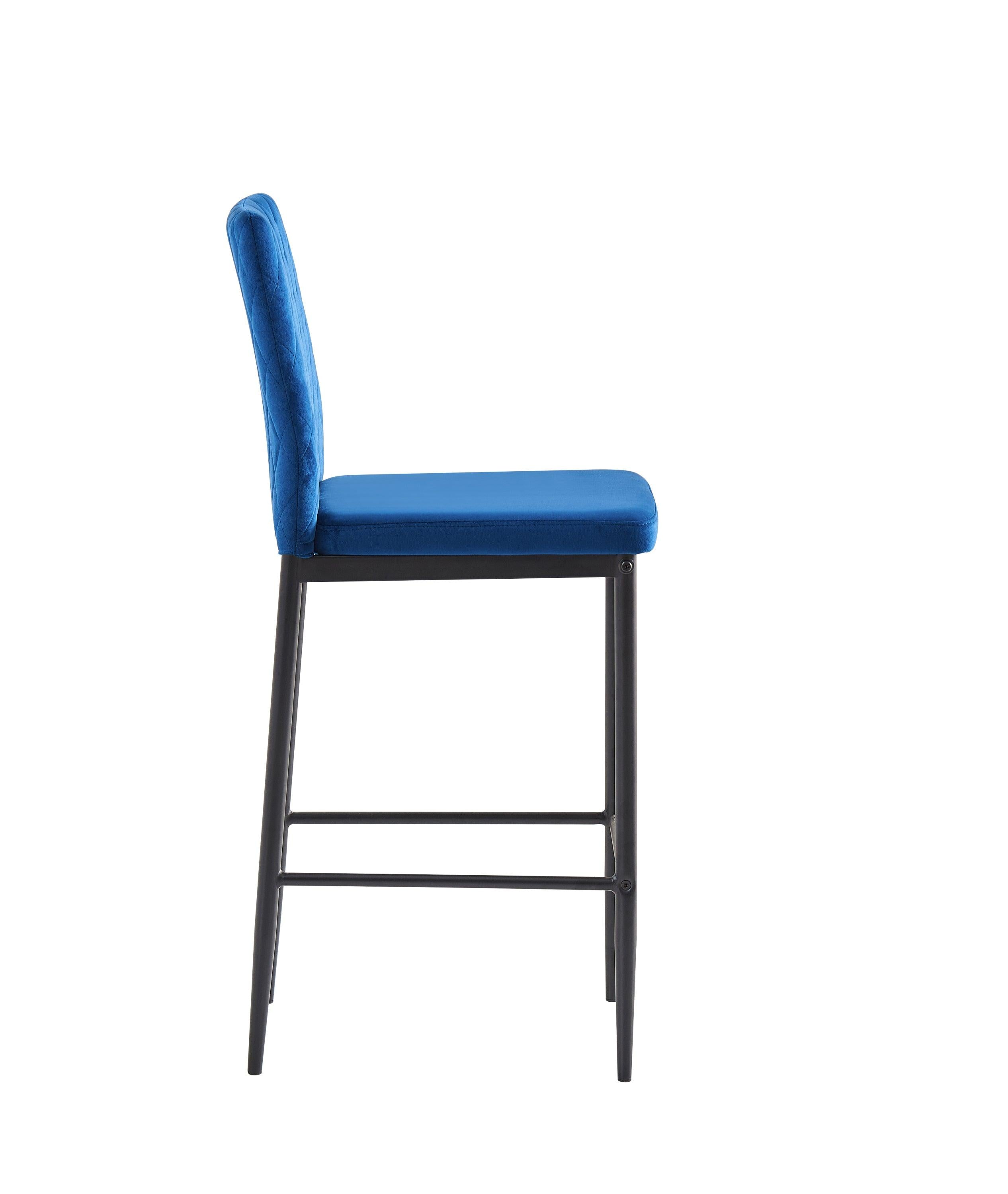 Blue bar stool, velvet stool,Modern bar chair, bar stool with metal legs, kitchen stool, dining chair, 2-piece set