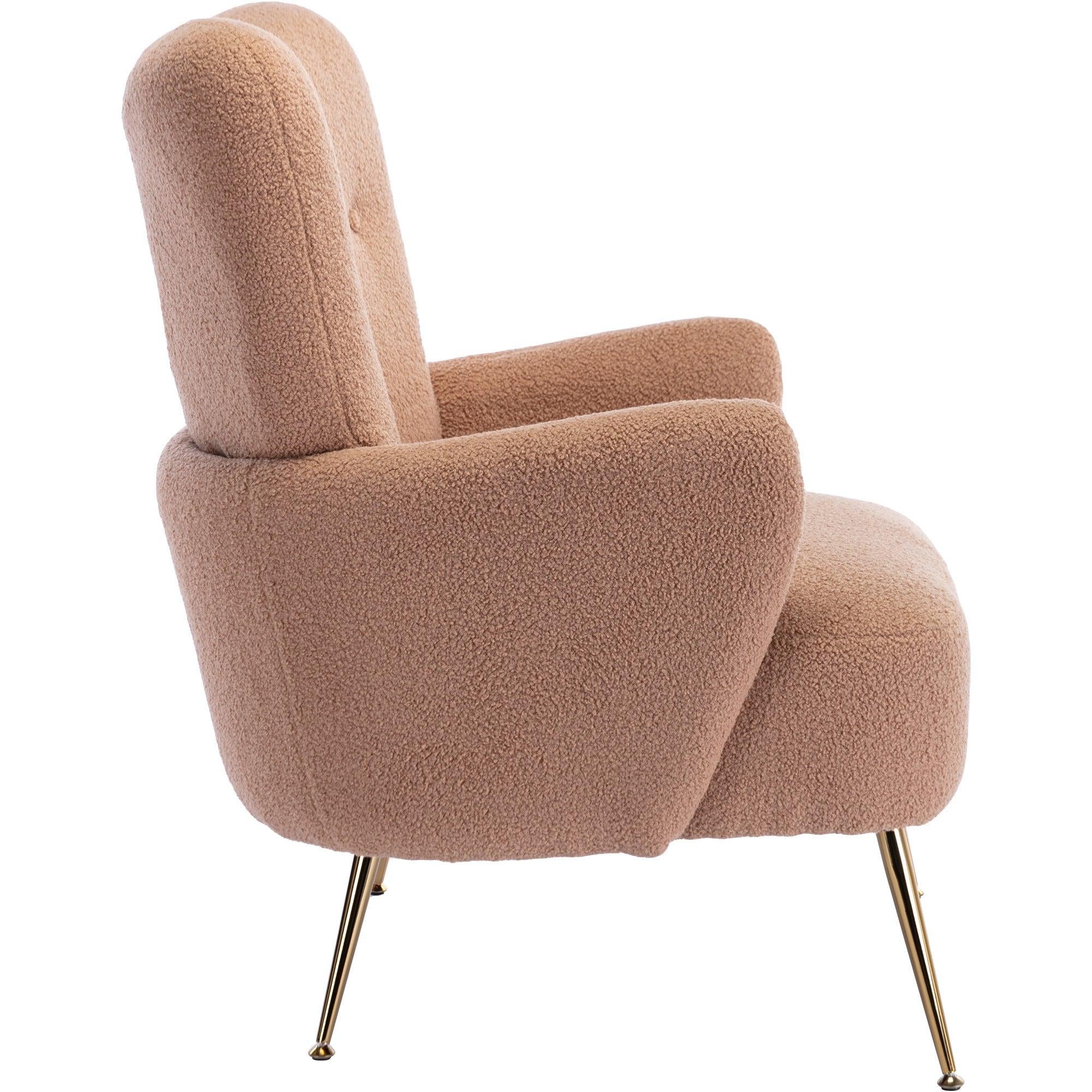 Cozy Teddy Fabric Arm Chair with Sloped High Back and Contemporary Metal Legs ,Espresso