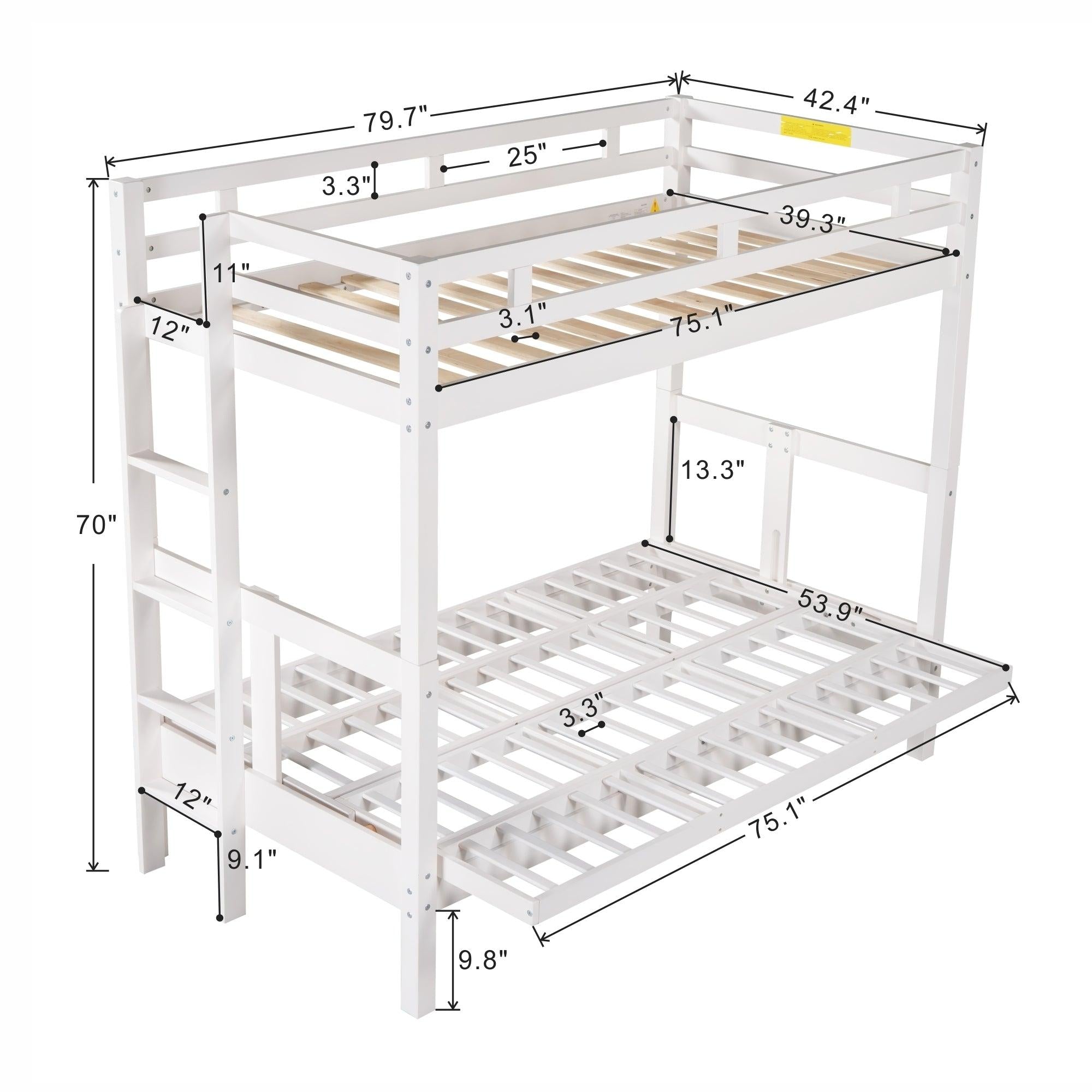 Twin over Full Convertible Bunk Bed - White