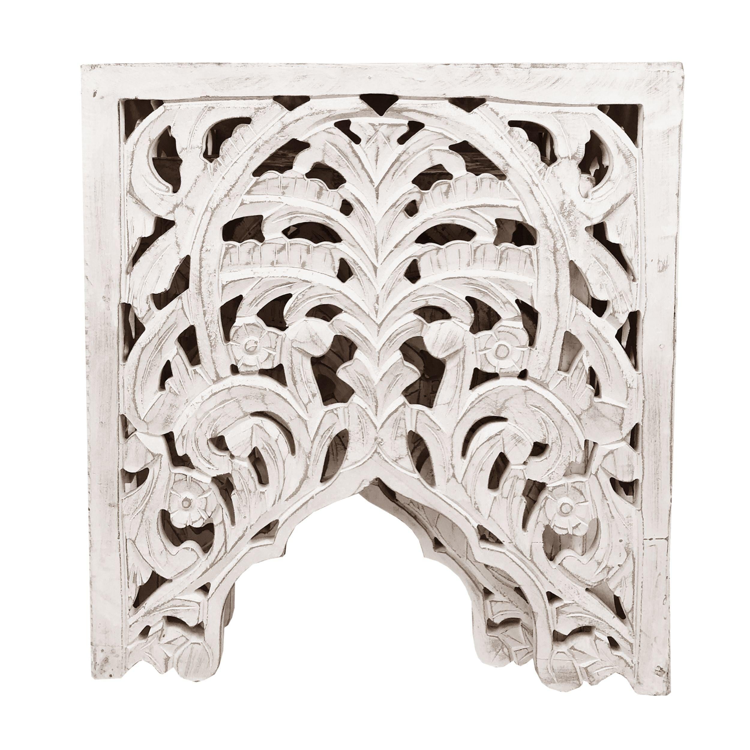 Wooden End Table with Floral Cut Out Design, Set of 2, Antique White