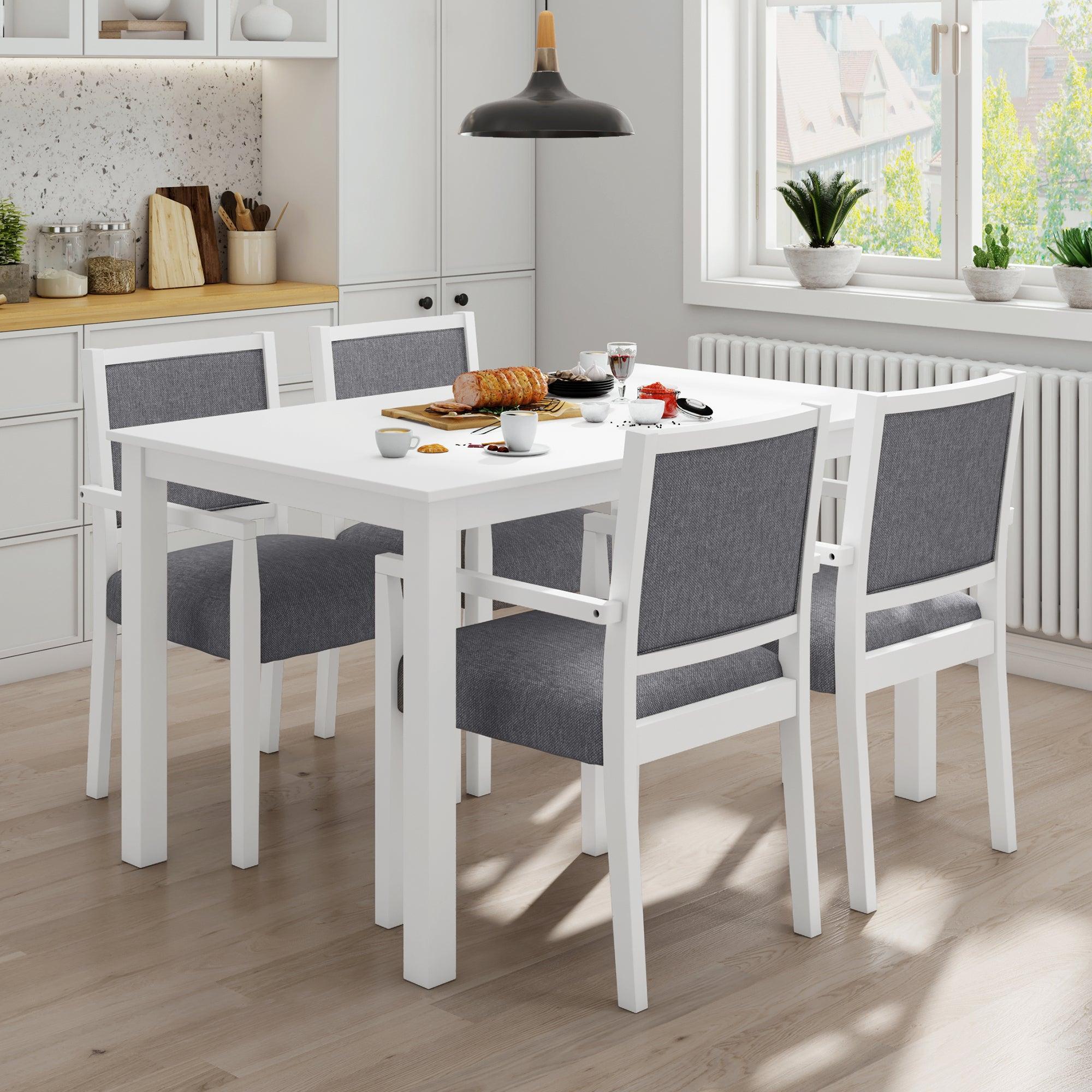 Wood 5-Piece Dining Table Set with 4 Arm Upholstered Dining Chairs,Gray image