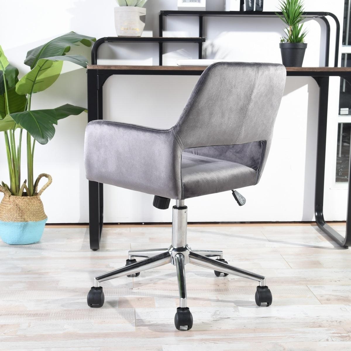 Velvet Upholstered Adjustable Swivel Office Chair, GREY