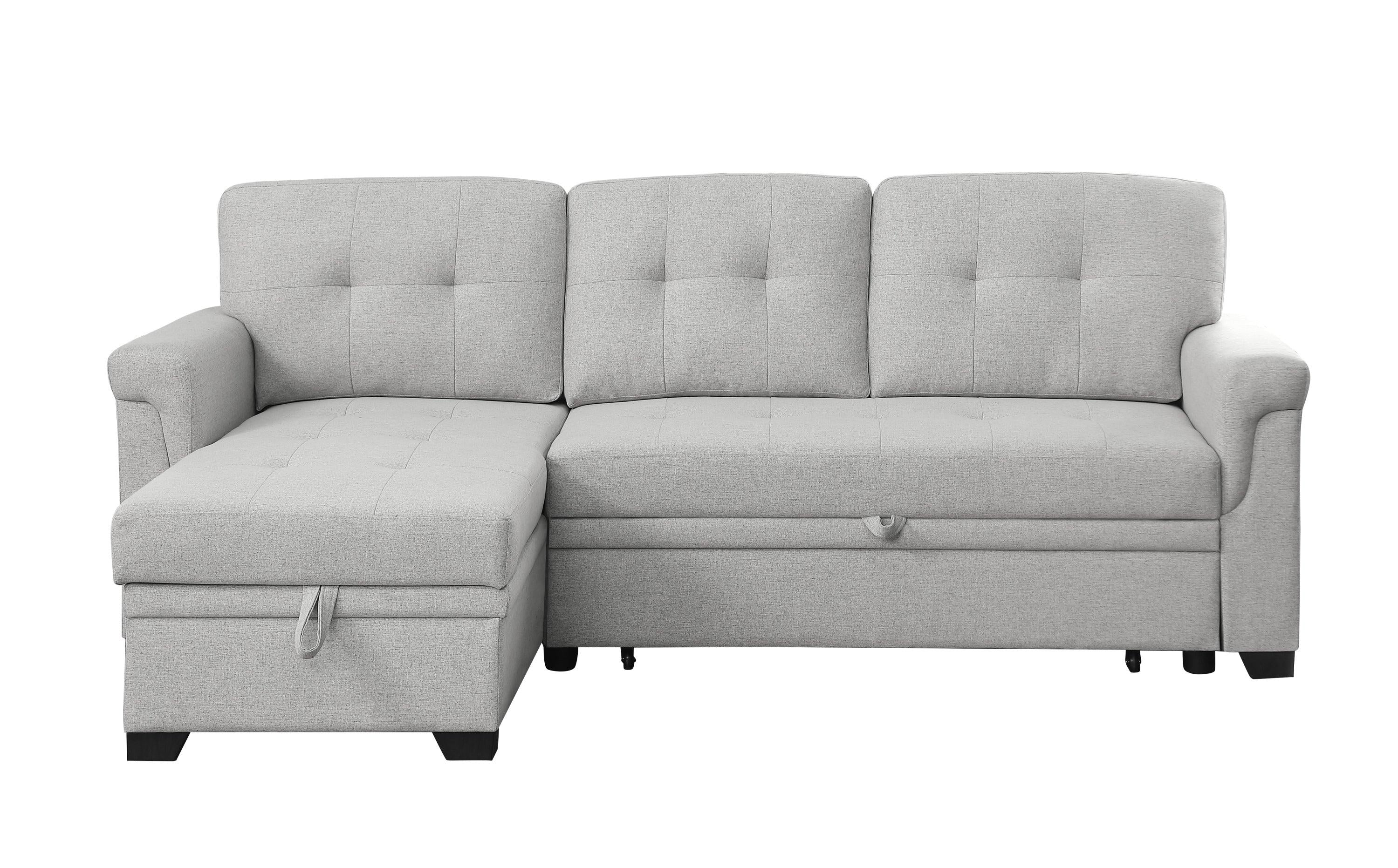 Sierra Light Gray Linen Reversible Sleeper Sectional Sofa withStorage Chaise