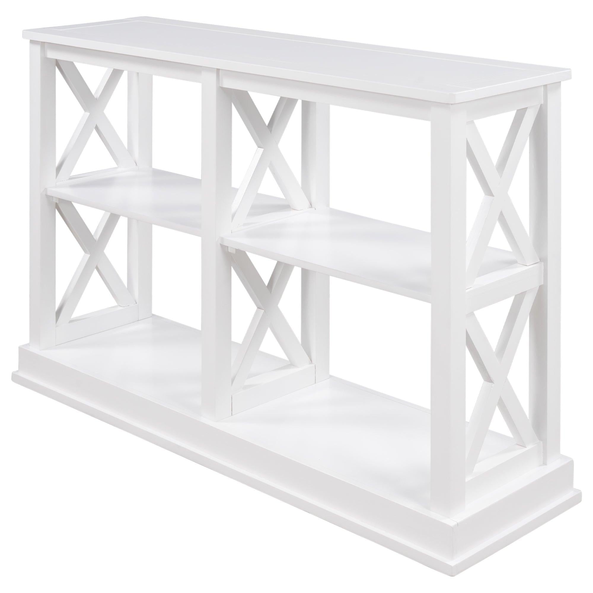 Console Table with 3-Tier OpenStorage Spaces and "X" Legs, Narrow Sofa Entry Table for Living Room (White)