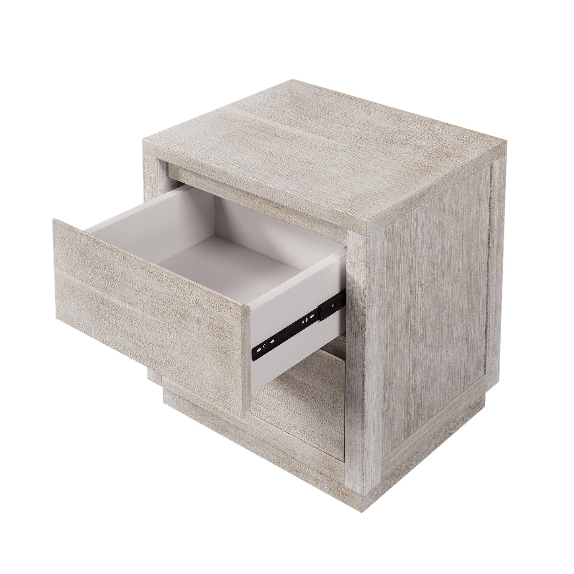 Modern Style Soild Wood 2-Drawer Nightstand Side Table for Bedroom, Living Room, Stone Gray