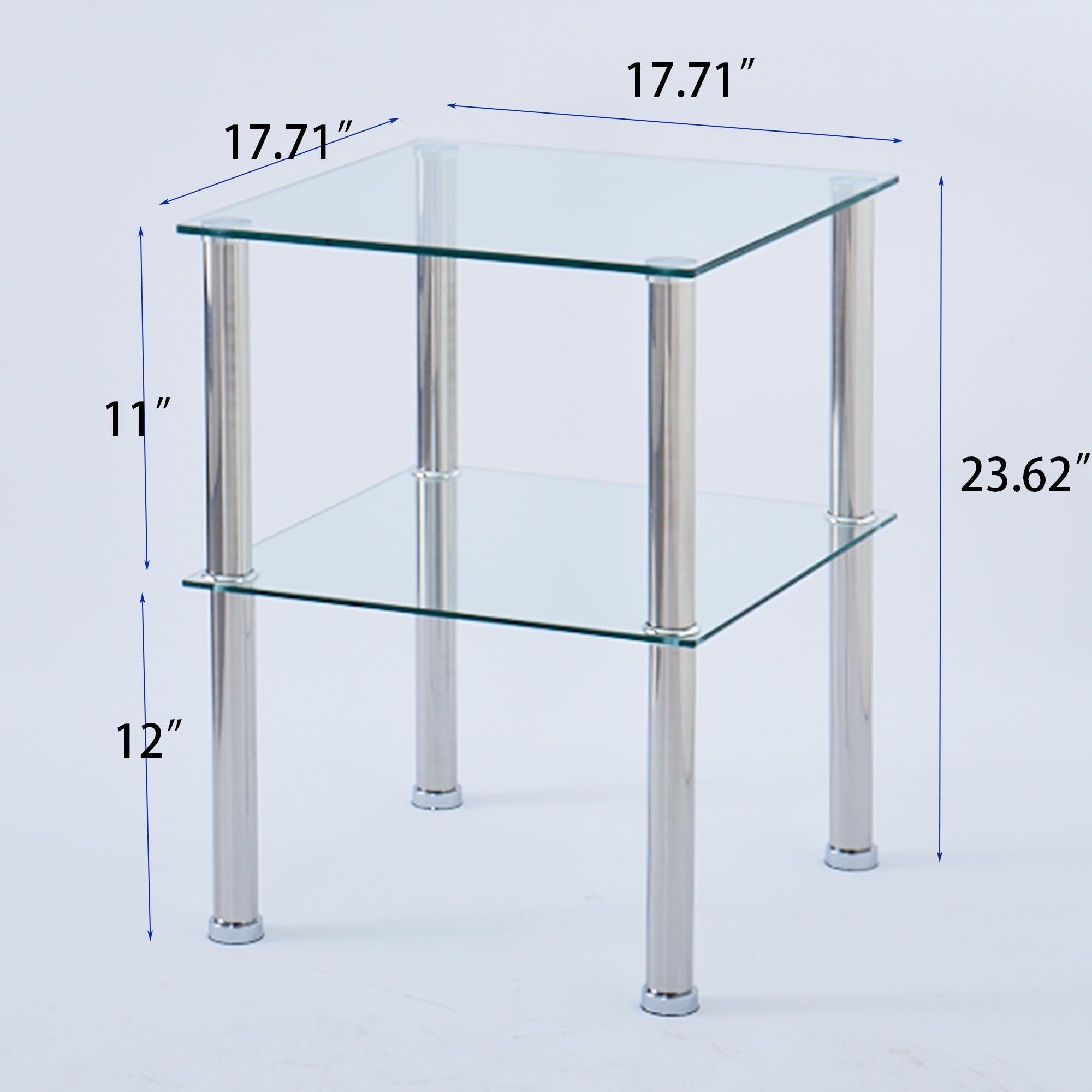 2-Piece Clear Glass Side&End Table Two Layer End table with Shelf