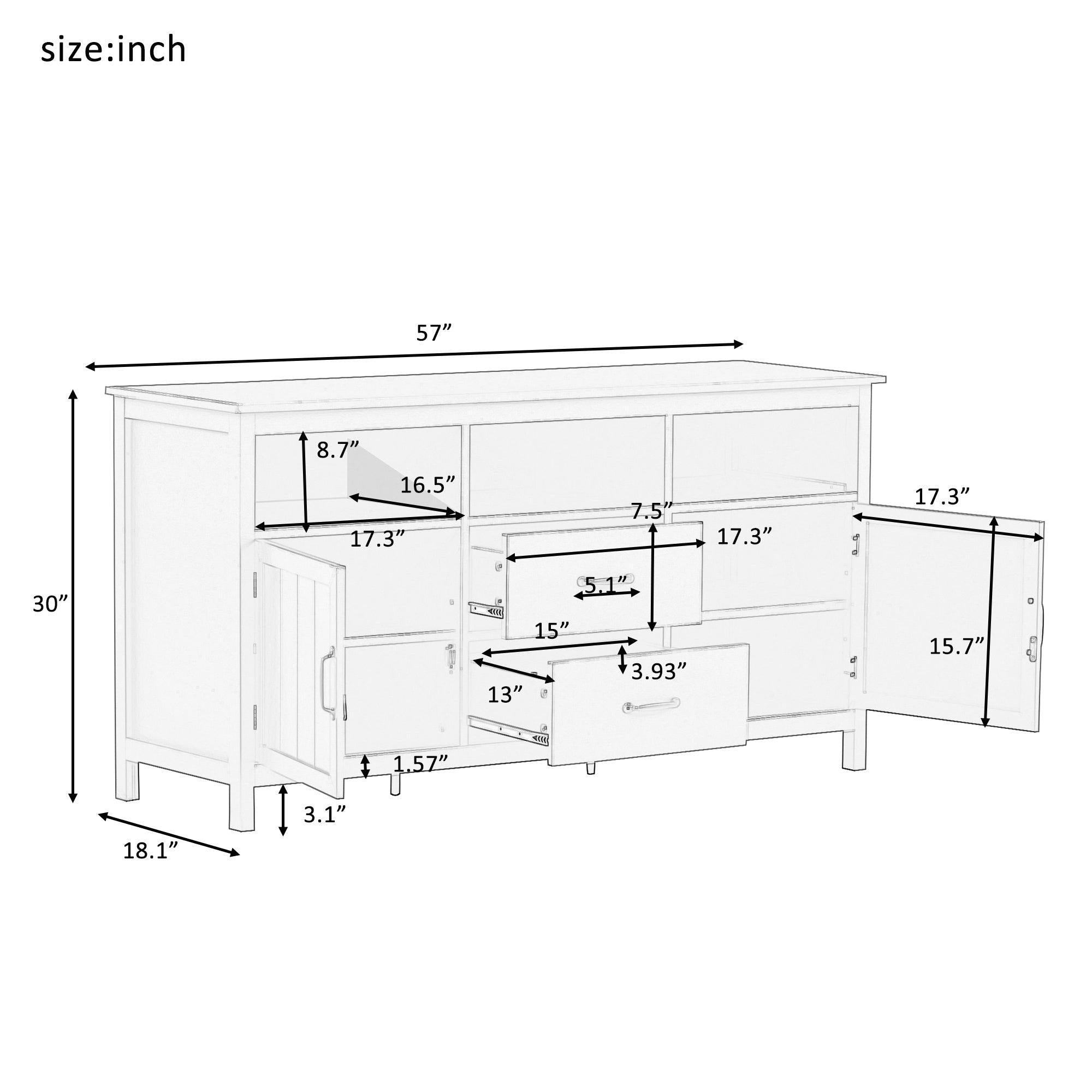 TV Stand for TV up to 68 in with 2 Doors and 2 Drawers Open Style Cabinet, Sideboard for Living room, White