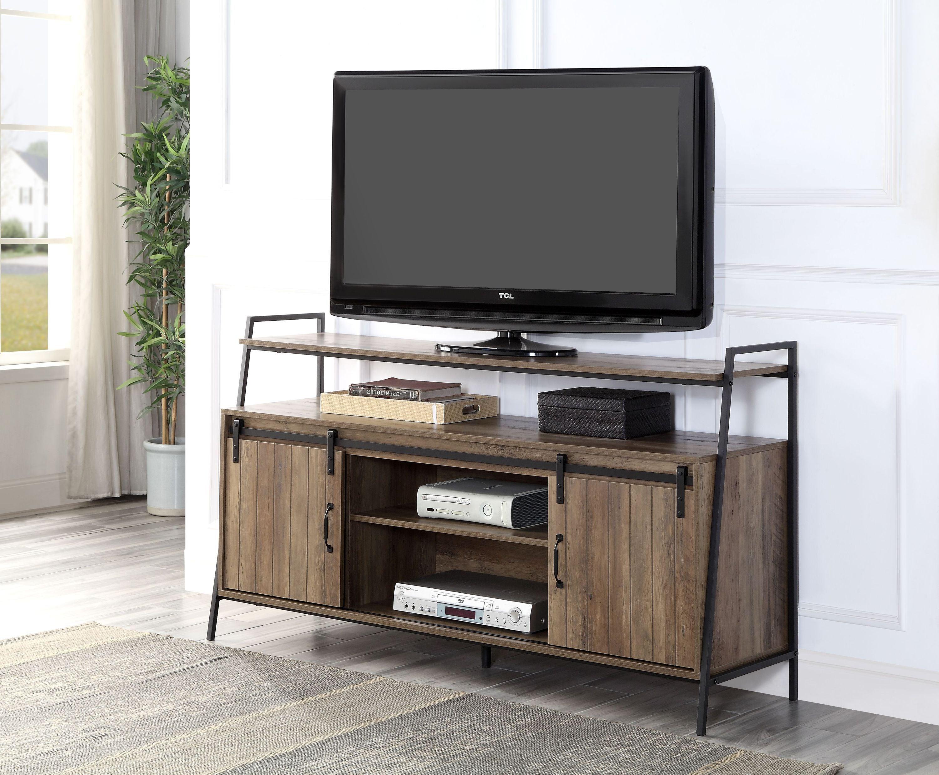 ACME Rashawn TV Stand , Rustic Oak & Black Finish LV00152 image