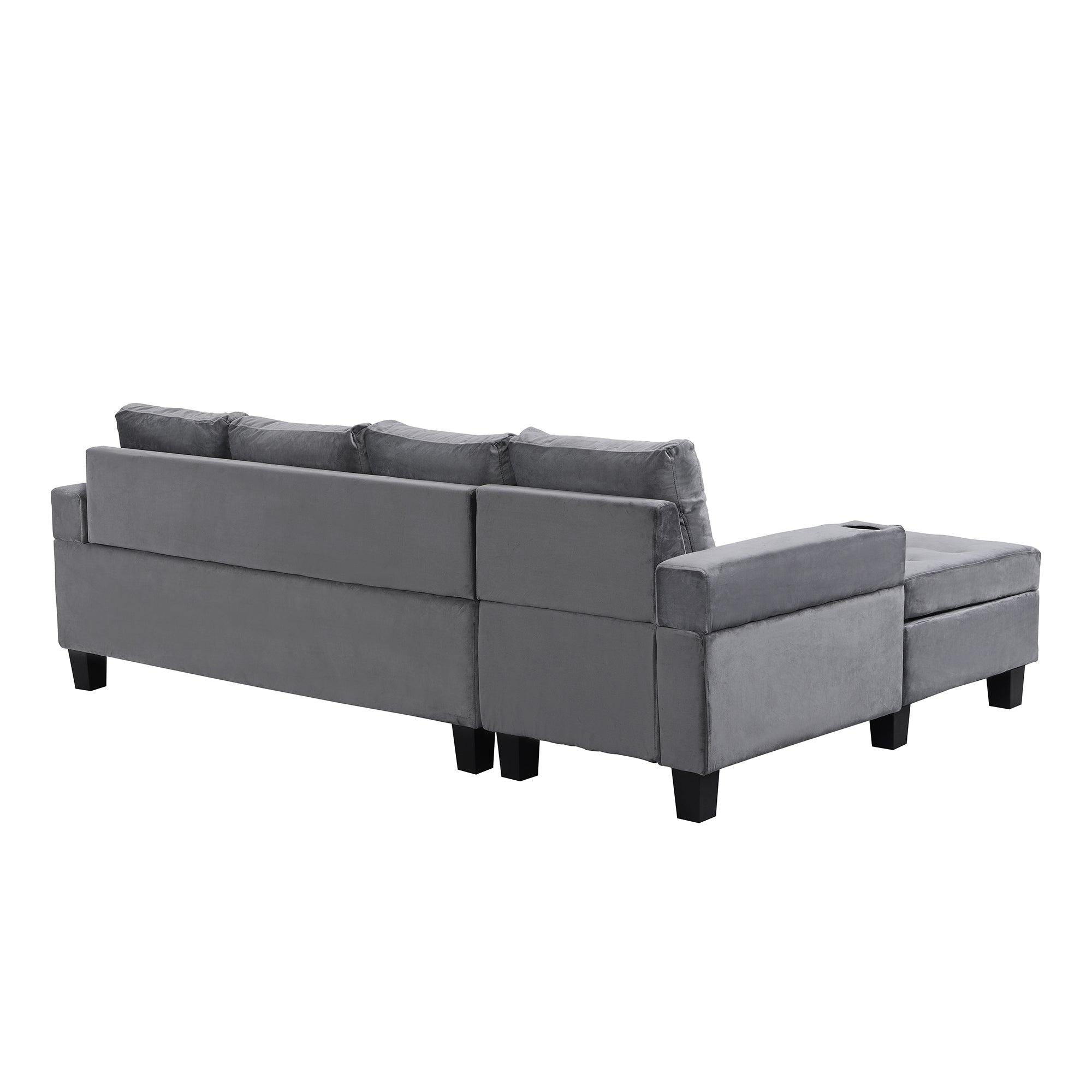 Sectional Sofa Set for Living Room with L Shape  Chaise Lounge ,cup holder and  Left  Hand withStorage Chaise Modern 4 Seat (Grey) 
--LEFT CHAISE WITHStorage