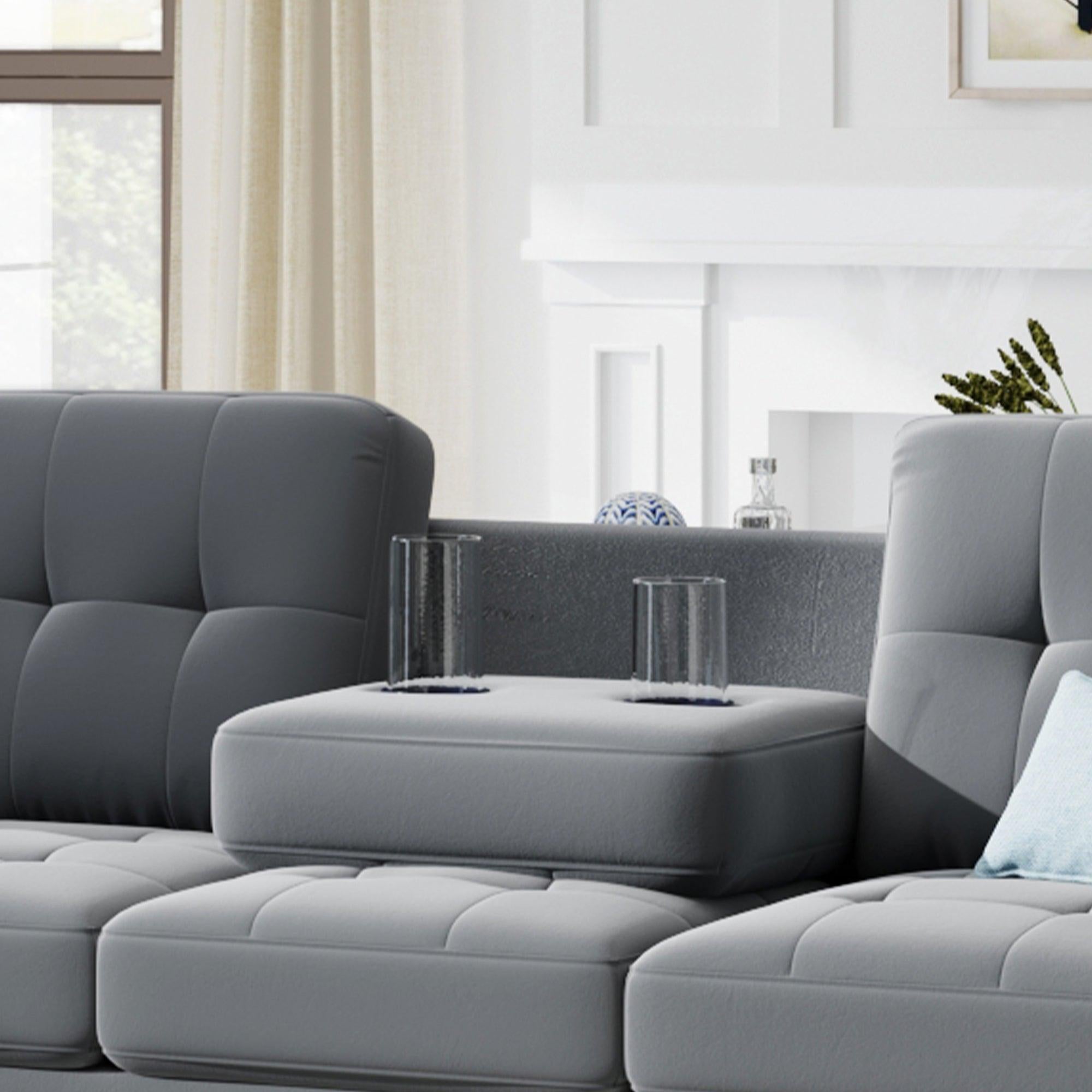 Sectional Sofa with Reversible Chaise Lounge, L-Shaped Couch withStorage Ottoman and Cup Holders