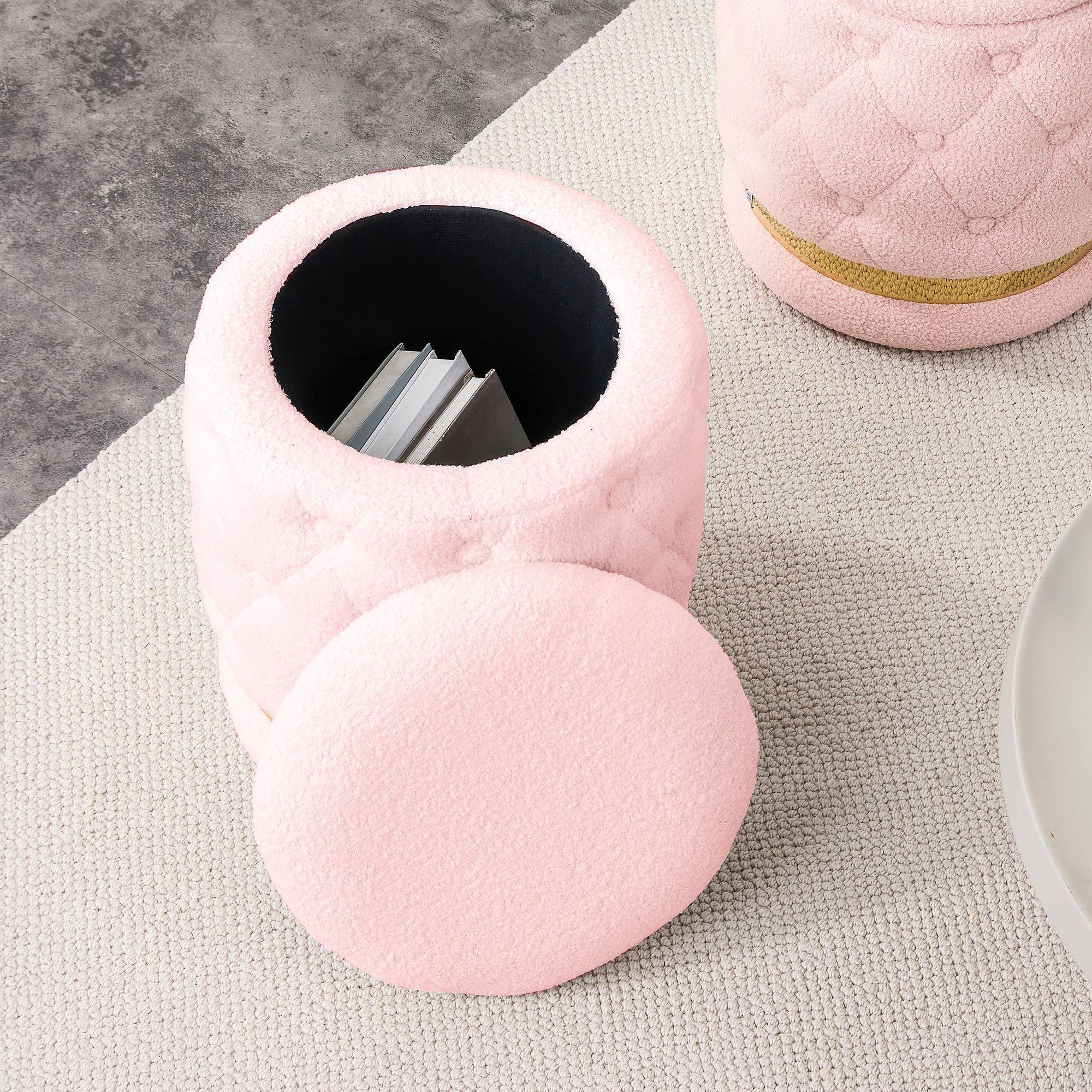 Chair Pink Round-shape Teddy velvet Makeup Stool Footstool, chair withStorage space .Applicable to living room dresser kitchen bedroom dining room