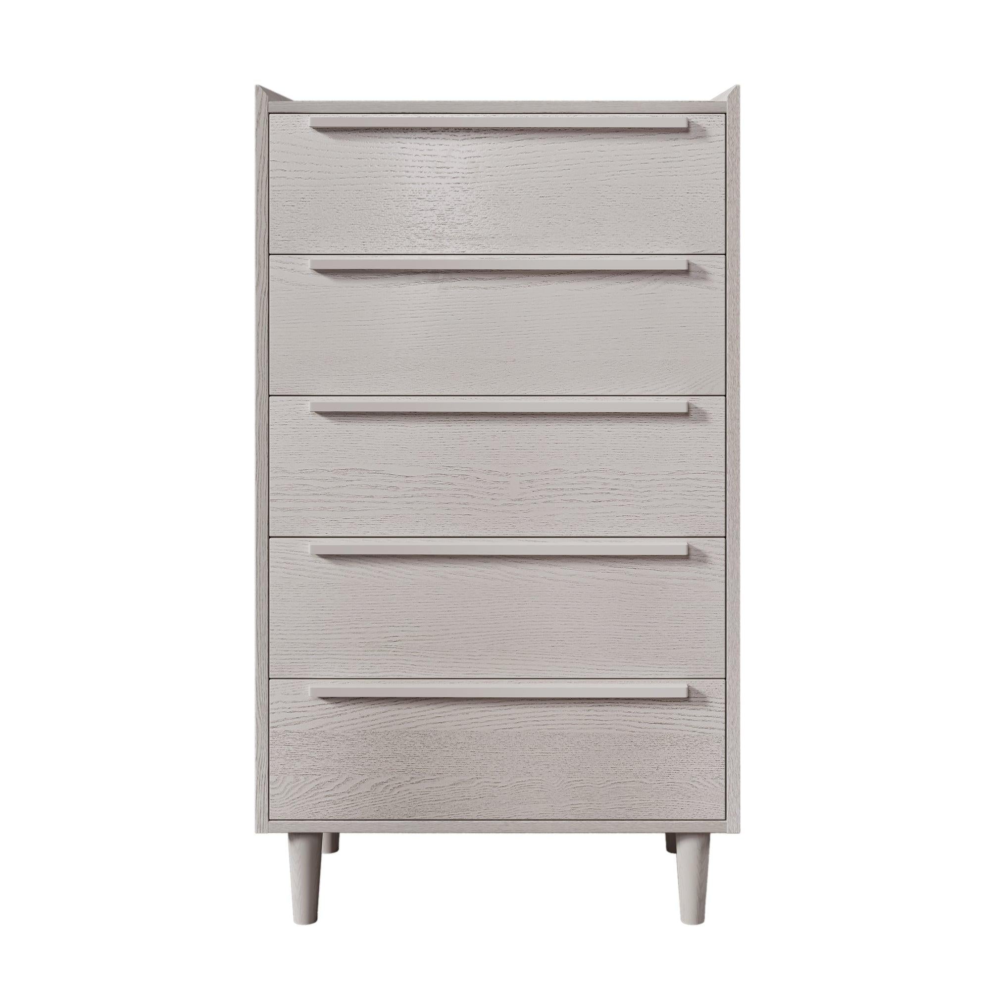 Modern Style Manufactured Wood 5-Drawer Chest with Solid Wood Legs, Stone Gray