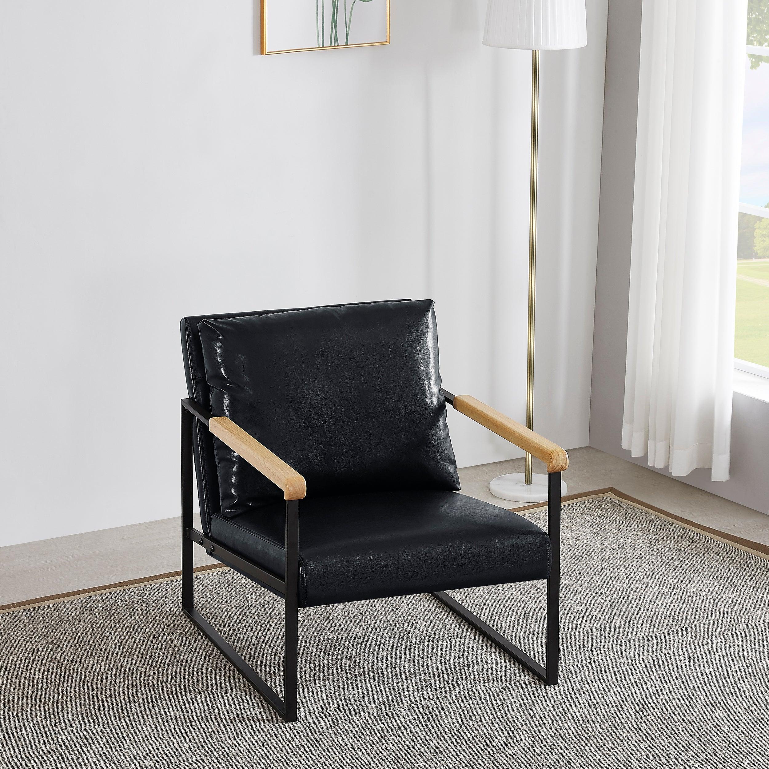 Metal Frame with Faux Leather Upholstery  Chair (Black)