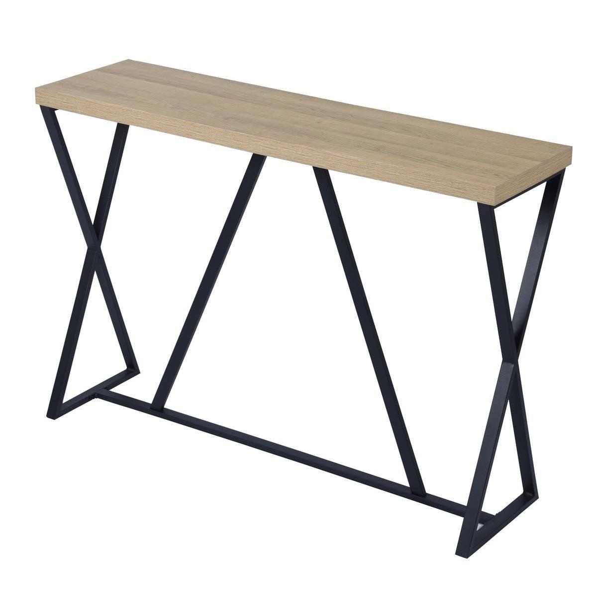 47.2'' Sofa Table; Wood Rectangle Console Table with Metal Frame - Oak & Black