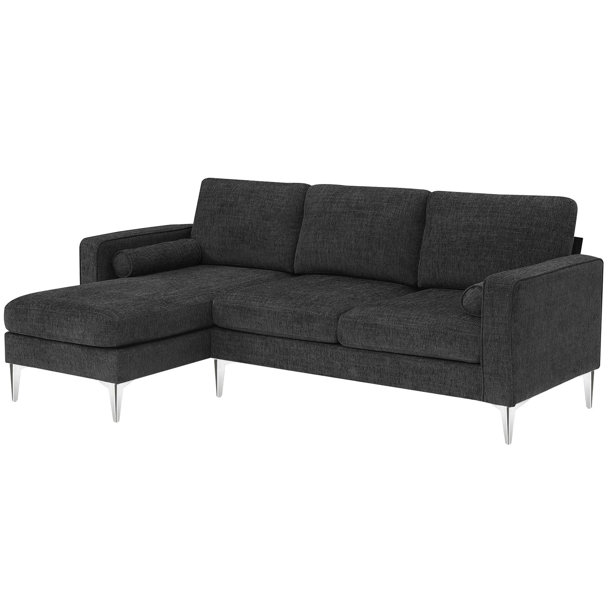 86" Convertible Sectional Sofa,Modern Chenille Fabric Sectional Sofa,  L-Shaped Couch 3-Seat Sofa Sectional with Reversible Chaise (2 Pillows)