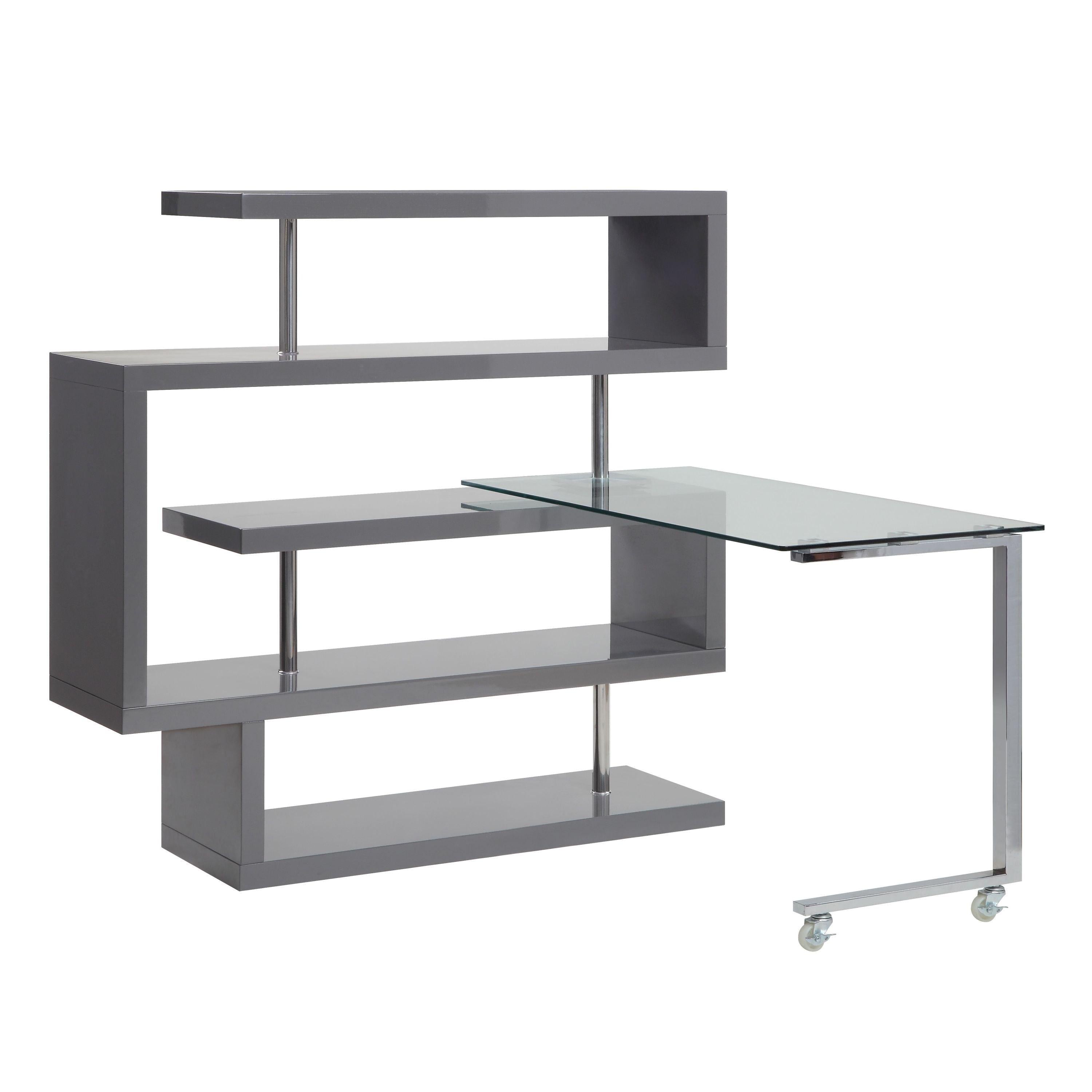 ACME Raceloma Writing Desk w/Shelf, Clear Glass, Gray & Chrome Finish 93181