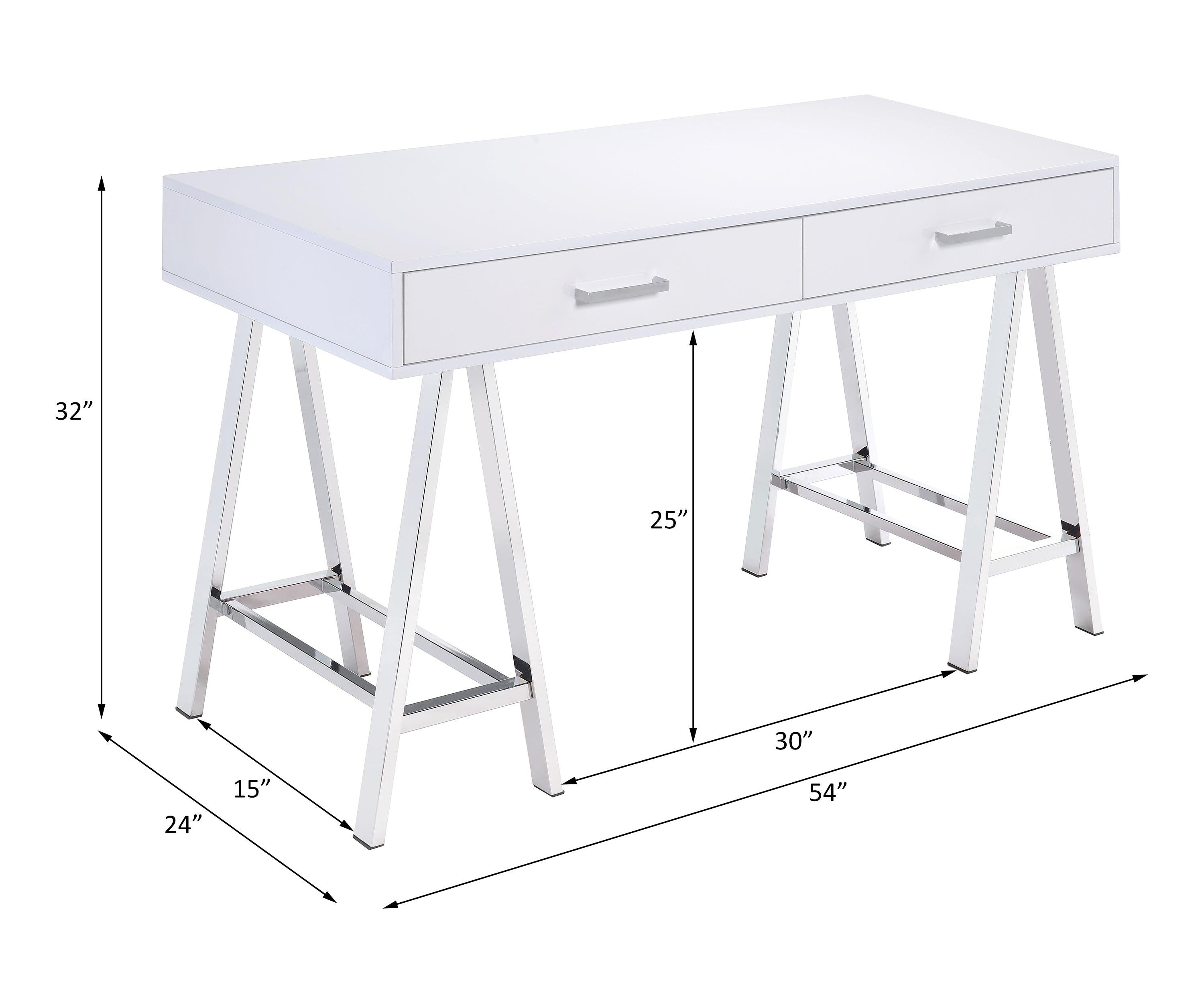 ACME Coleen Built-in USB Port Writing Desk, White High Gloss & Chrome Finish 93047