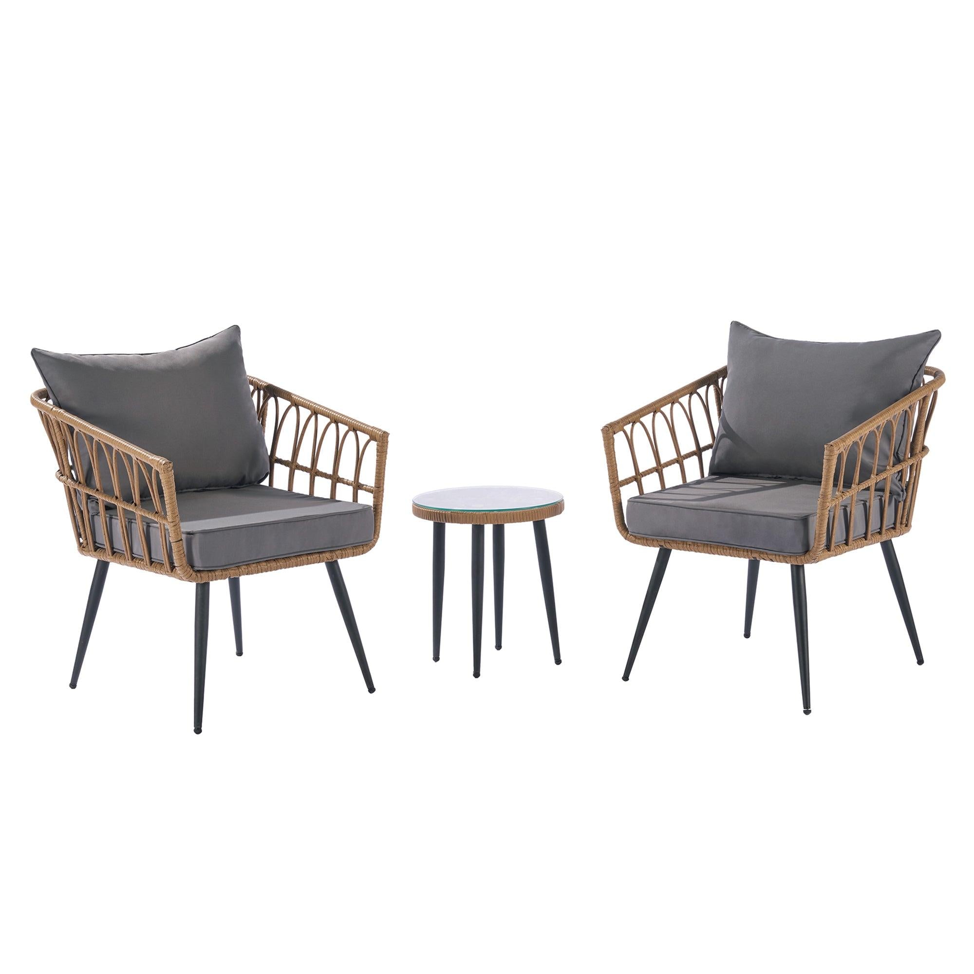 Outdoor Garden Rattan Furniture Sofa Set Wood+Dark Gray