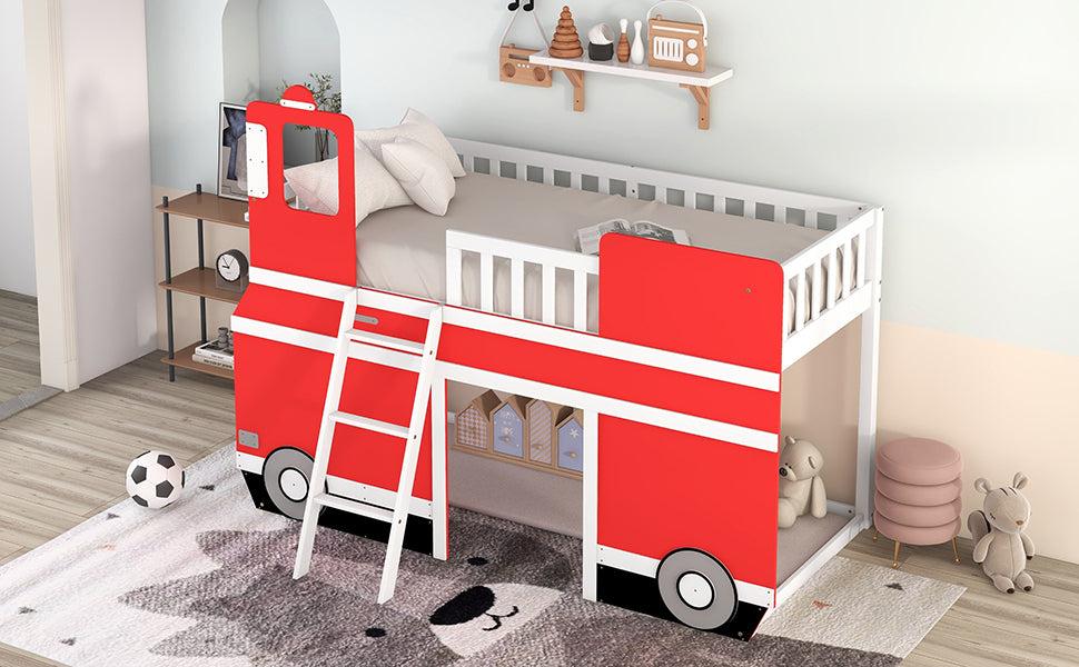 Twin Size Bus Shaped Loft Bed with UnderbedStorage Space,Red