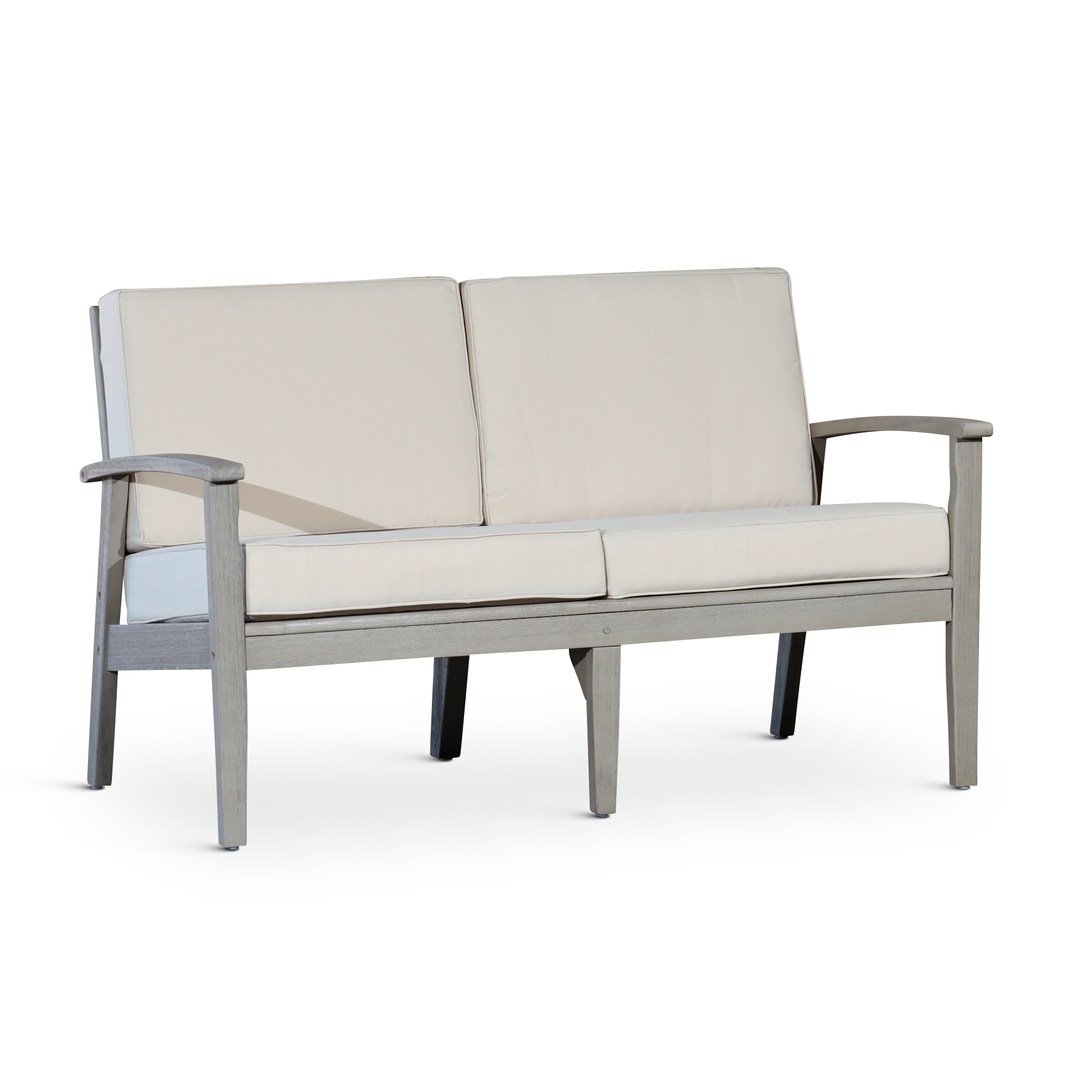 Eucalyptus Loveseat with Cushions, Driftwood Gray Finish, Sand Cushions image