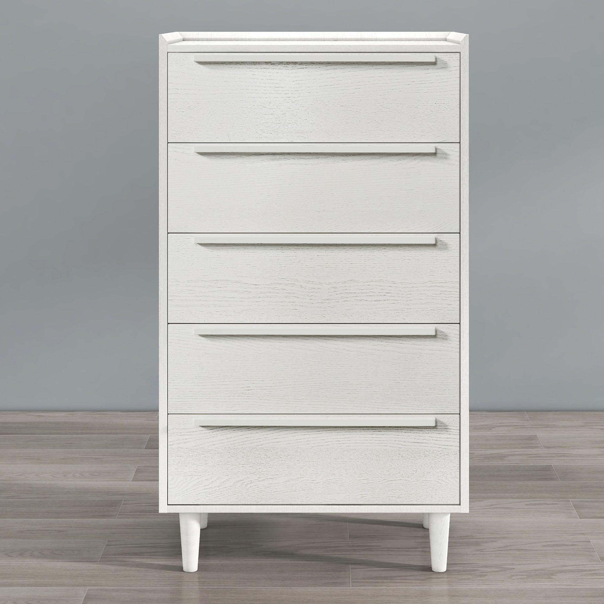 Modern Style Manufactured Wood 5-Drawer Chest with Solid Wood Legs, White image