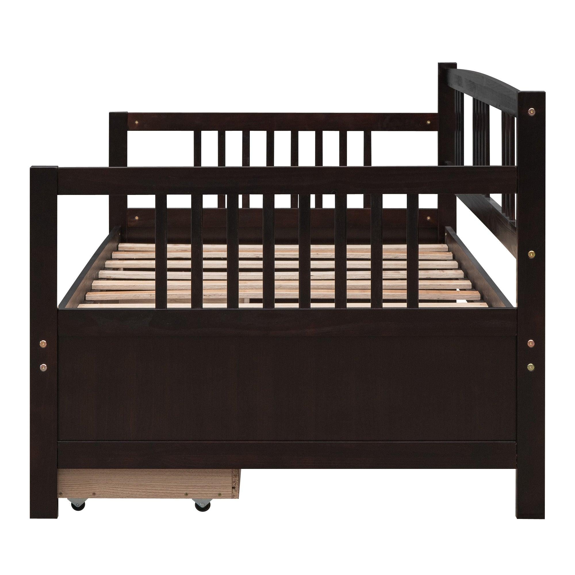 Twin Size Daybed Wood Bed with Two Drawers,Espresso