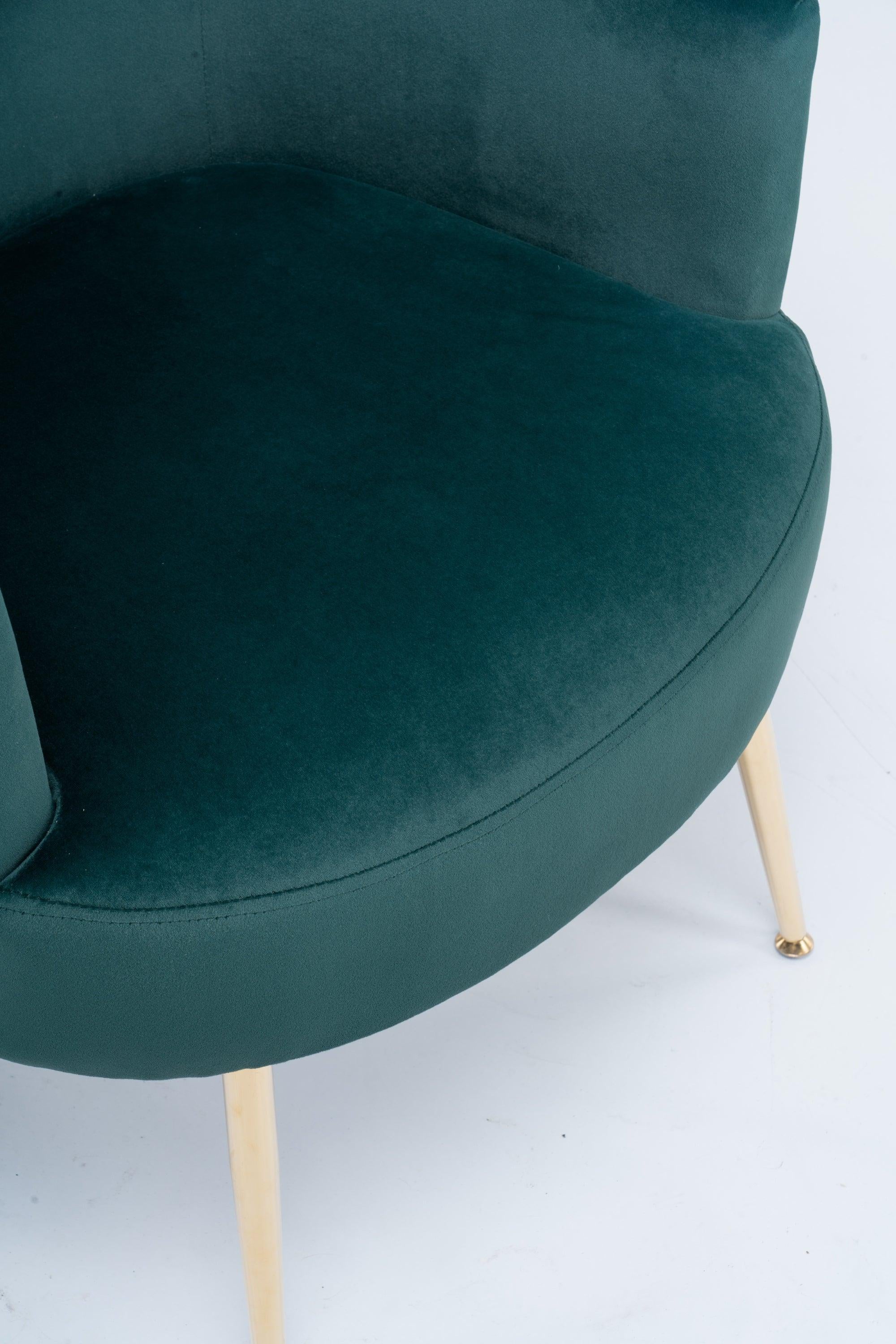 Velvet Accent Armchair Tub Barrel Chair With Gold Metal Legs,Dark Green