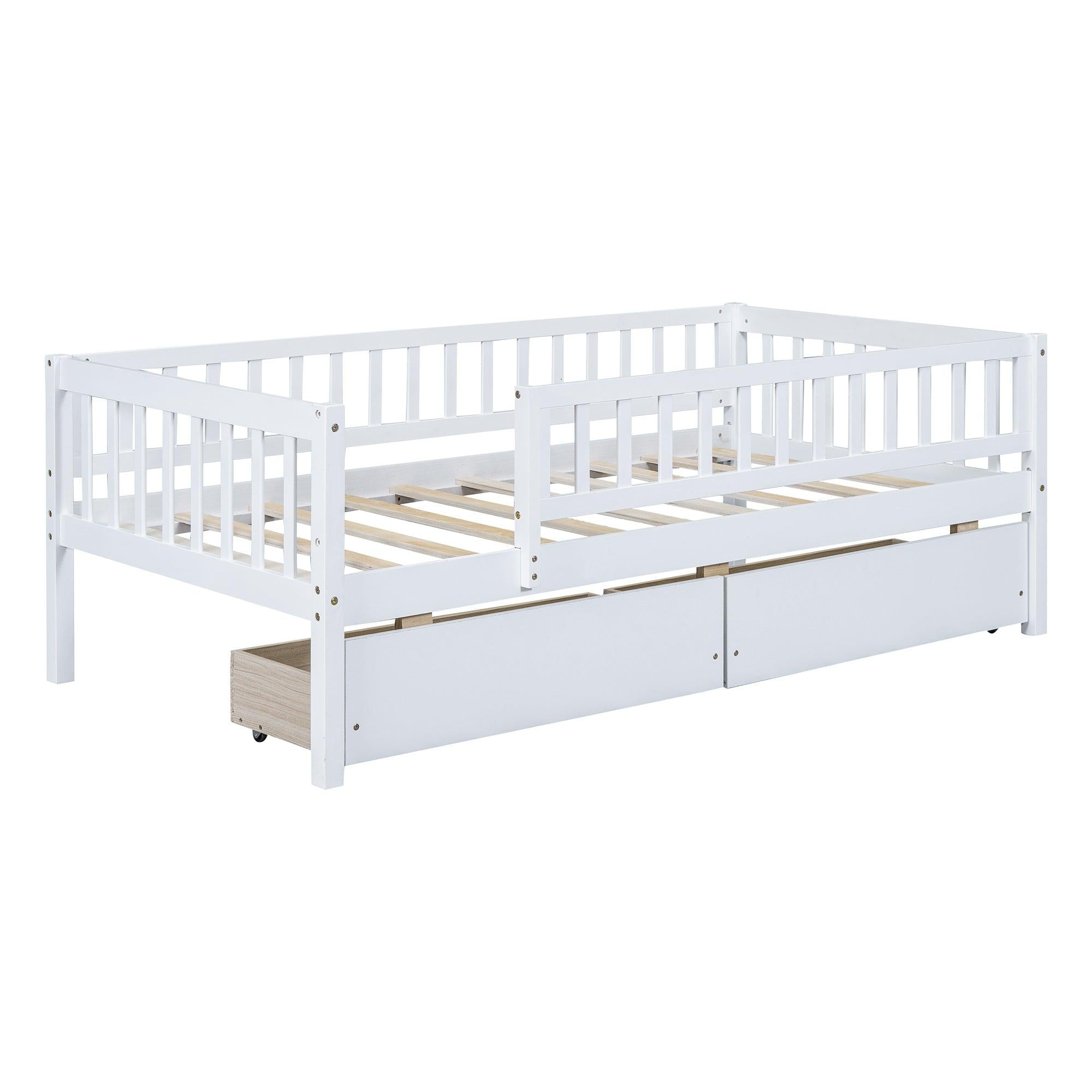 Twin Size Daybed Wood Bed with Two Drawers , White