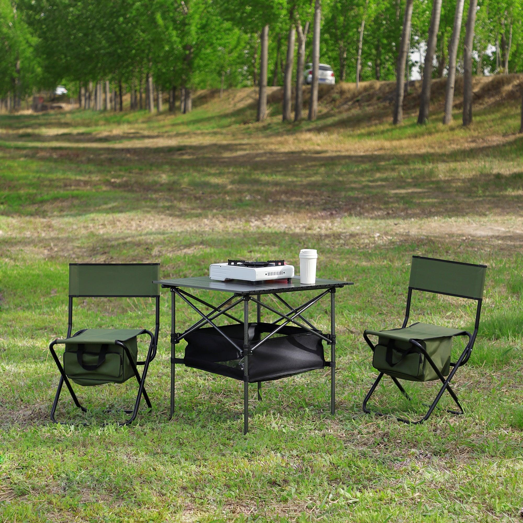 Set of 3, Folding Outdoor Table and Chairs Set for Indoor, Outdoor Camping, Picnics, Beach,Backyard, BBQ, Party, Patio, Black/Green image