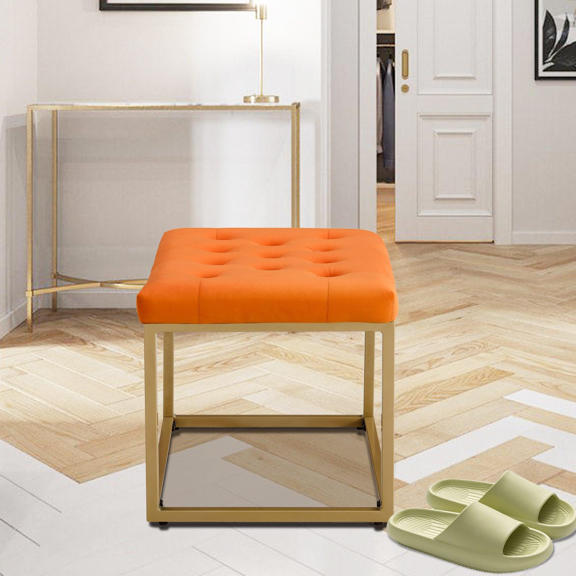 Chair VelvetShoe Changing Stool, Orange Footstool, Square Vanity Chair, Sofa stool,Makup Stool .Vanity Seat ,Rest stool. Piano Bench .Suitable for Clothes Shop,Living Room