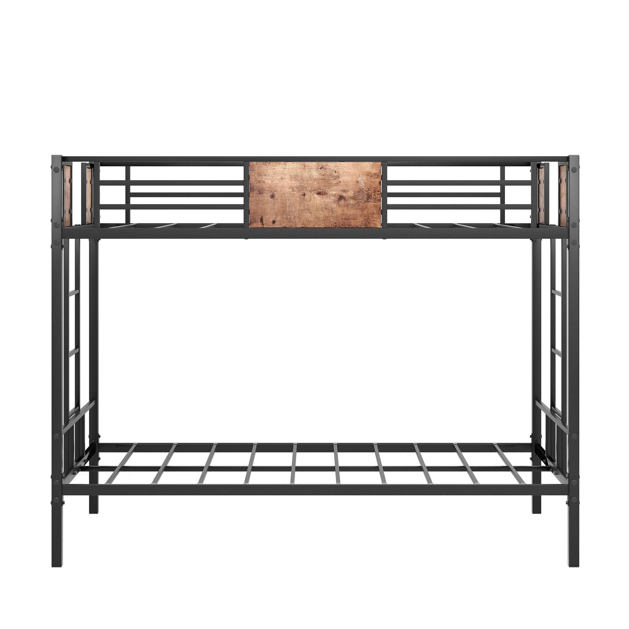 Bunk Bed Twin Over Twin Size Metal Bunk Bed with Ladder and Full-Length Guardrail, Metal Bunk Bed,Storage Space, No Box Spring Needed, Noise Free, Black