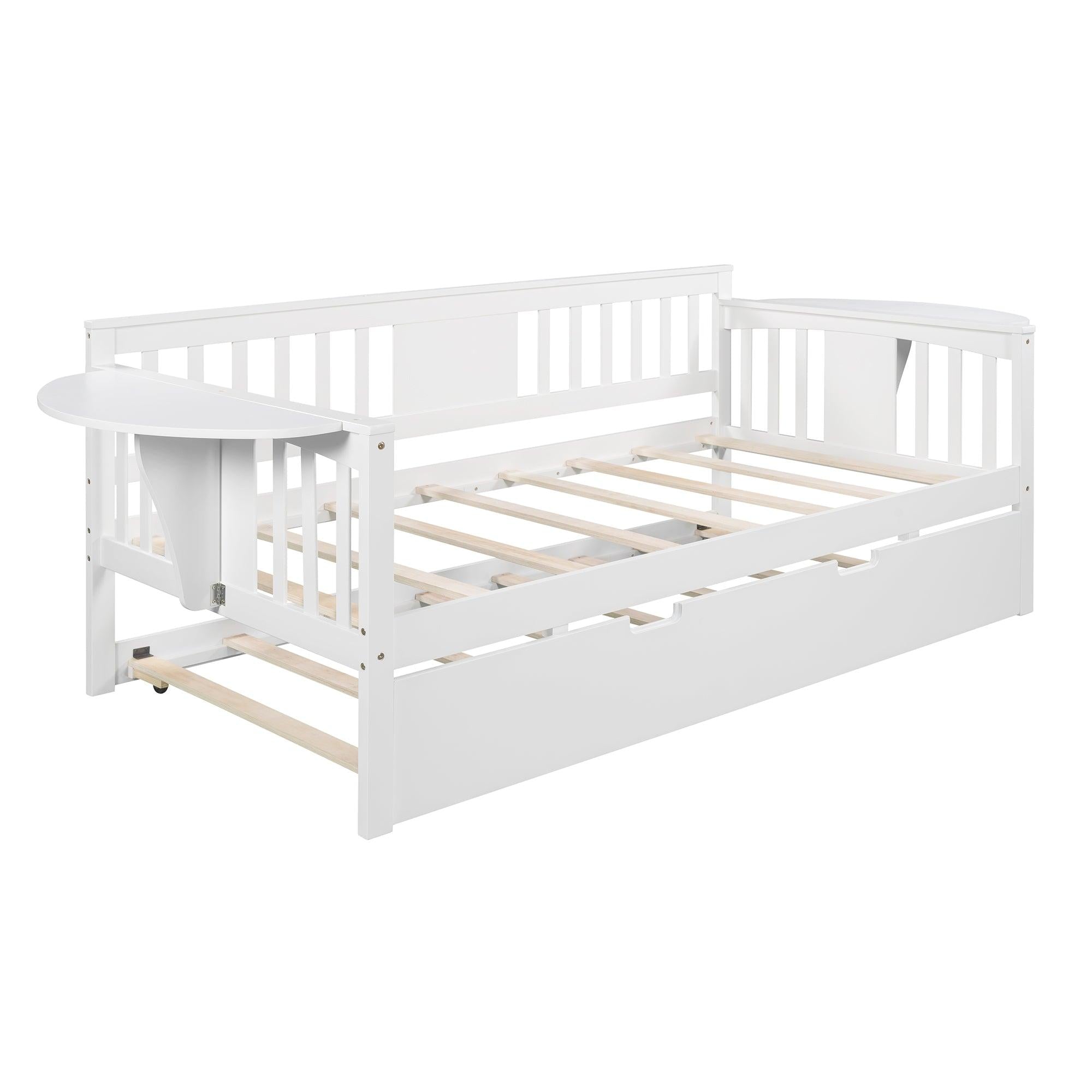 Twin Wooden Daybed with Trundle Bed  , Sofa Bed for Bedroom Living Room, White