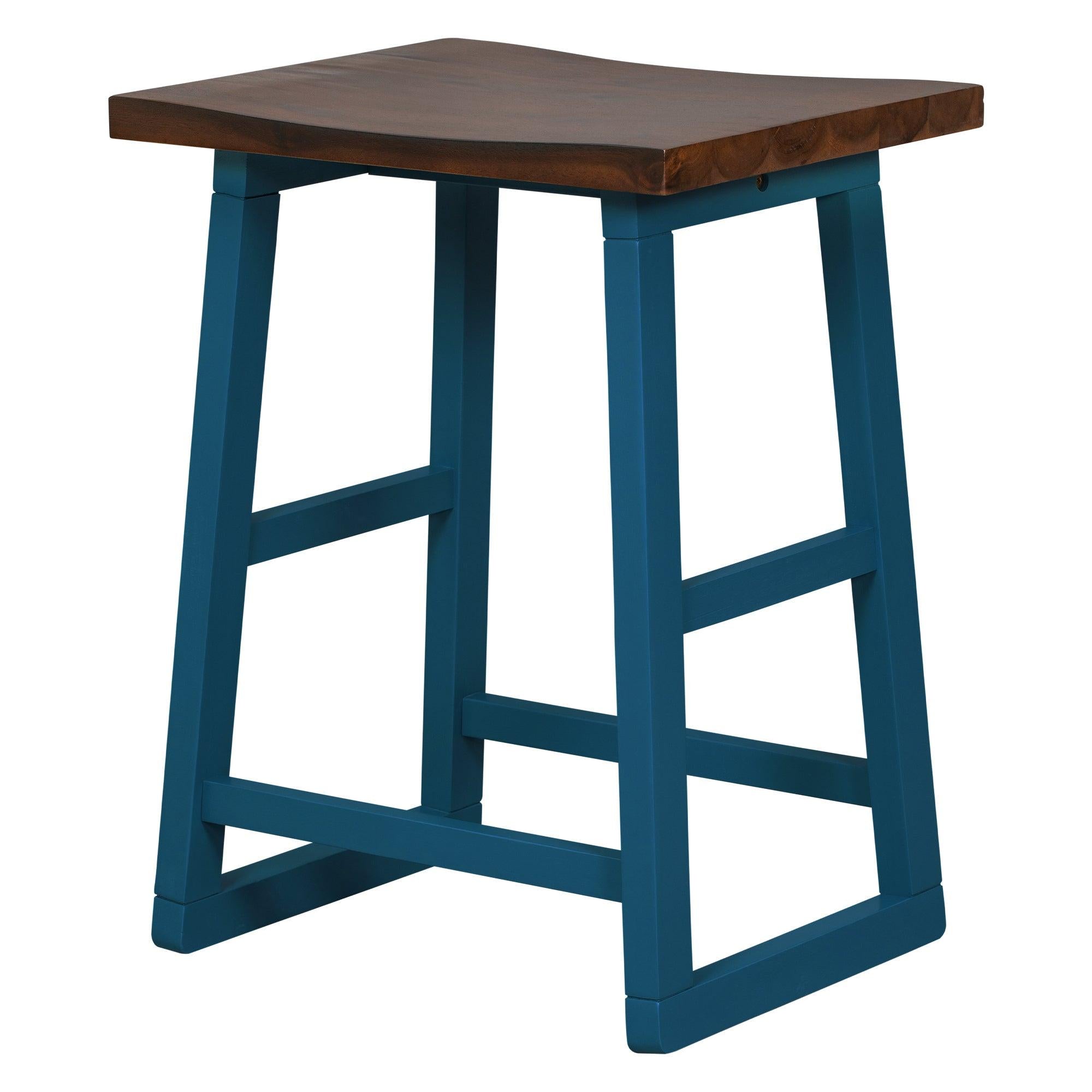 Rustic Counter Height 5-Piece Dining Set, Wood Console Table Set with 4 Stools for Small Places,Walnut+Blue