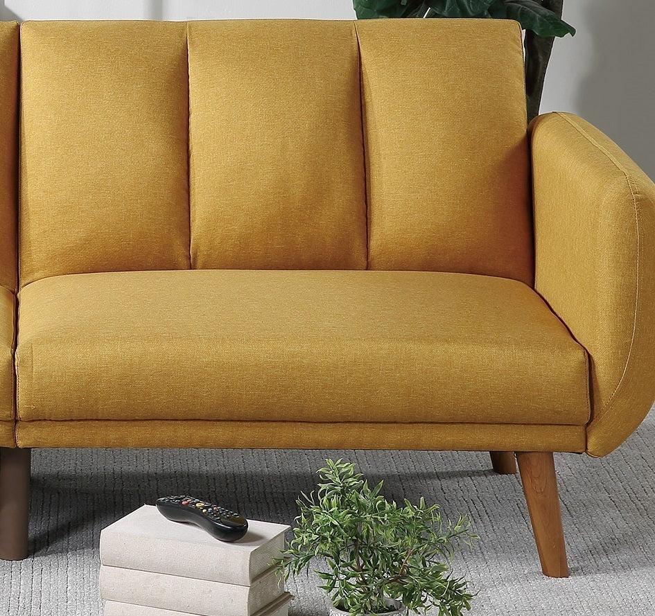 ElegantModern Sofa Mustard Color Polyfiber 1pc Sofa Convertible Bed Wooden Legs Living Room Lounge Guest Furniture