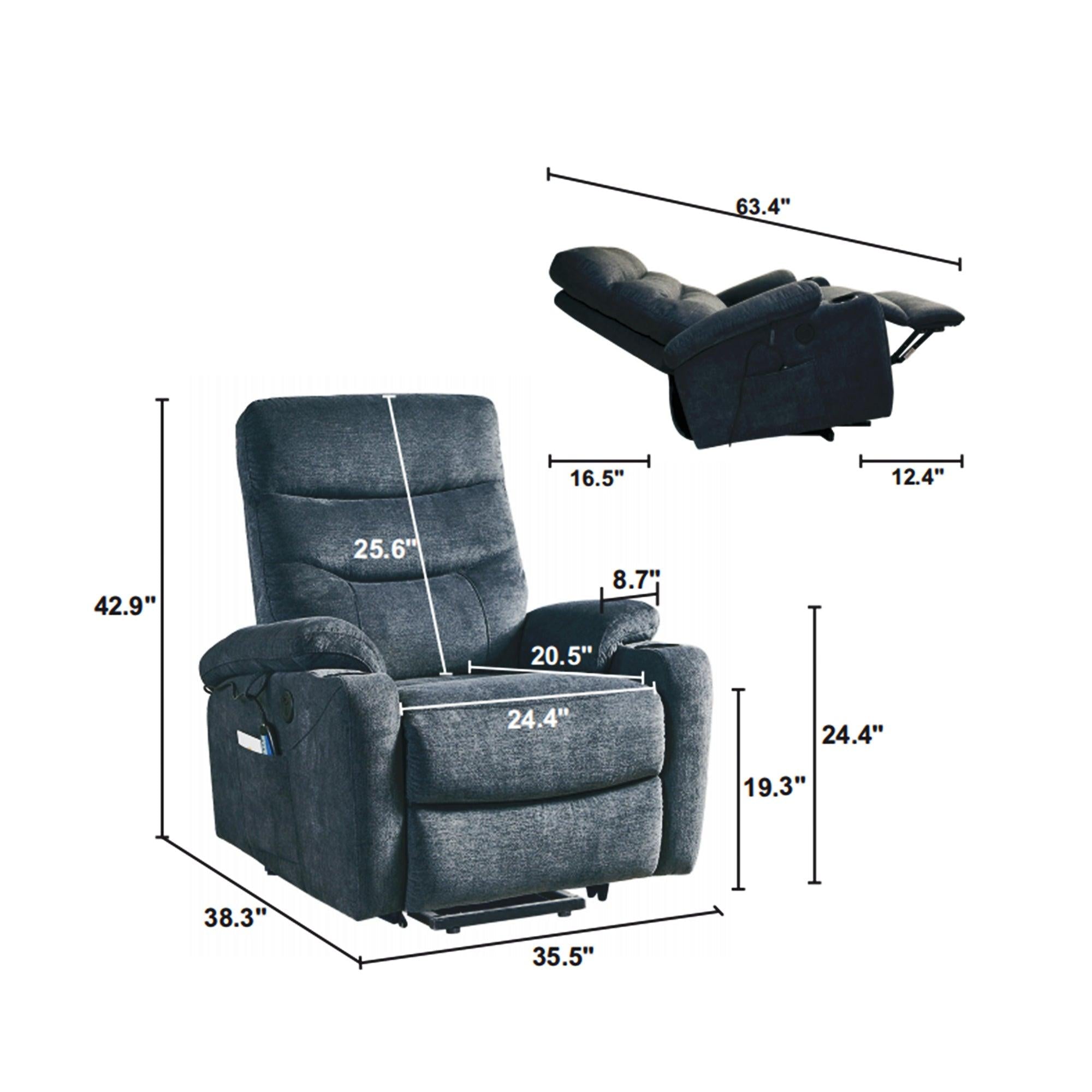 Electric Power Lift Recliner Chair  with Massage and Heat for Elderly, 3 Positions, 2 Side Pockets, Cup Holders, USB Charge Ports, High-end  Quality Cloth Power Reclining Chair For Living Room.